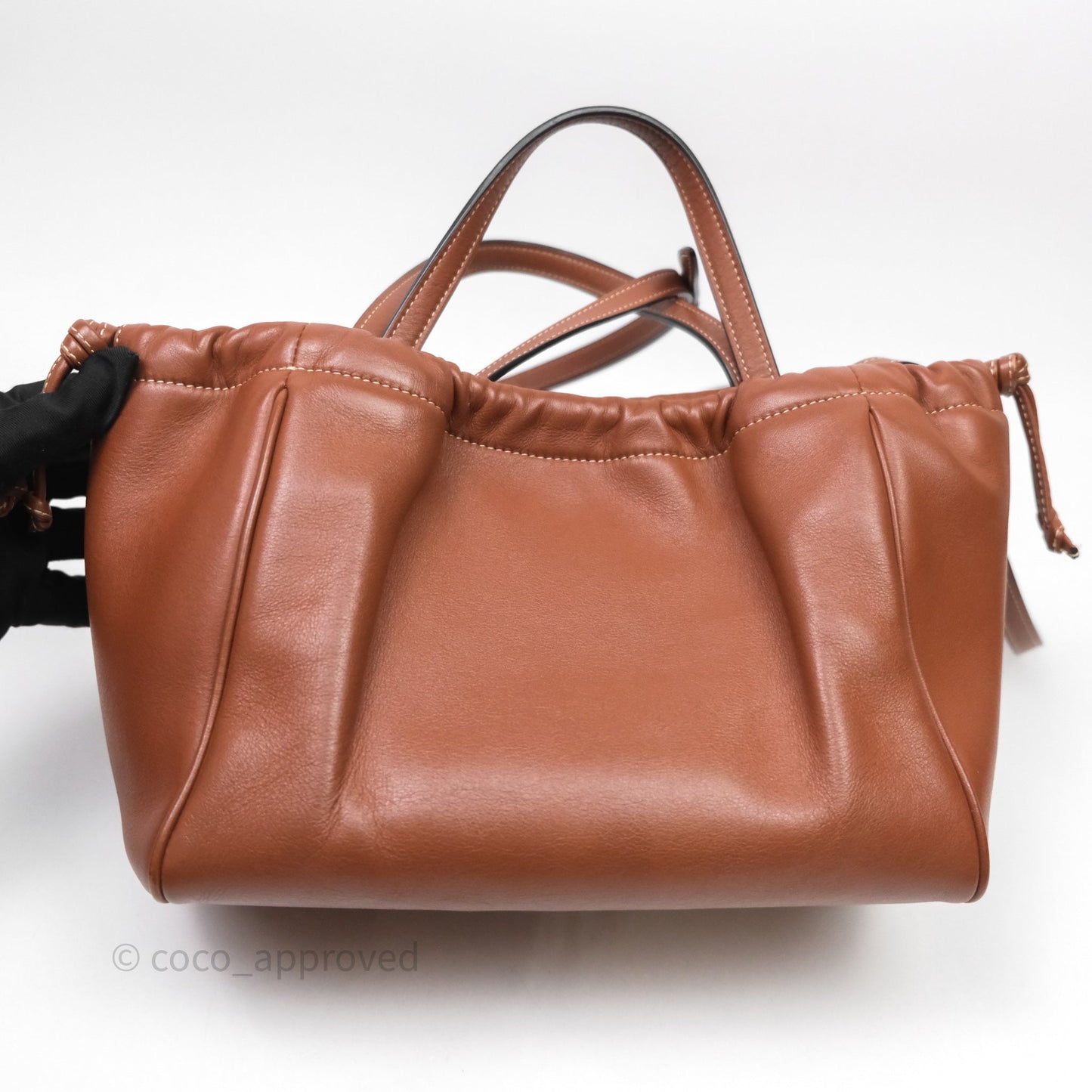 Celine Drawstring Cabas Tote Bag Triomphe in Grained Calfskin Tan