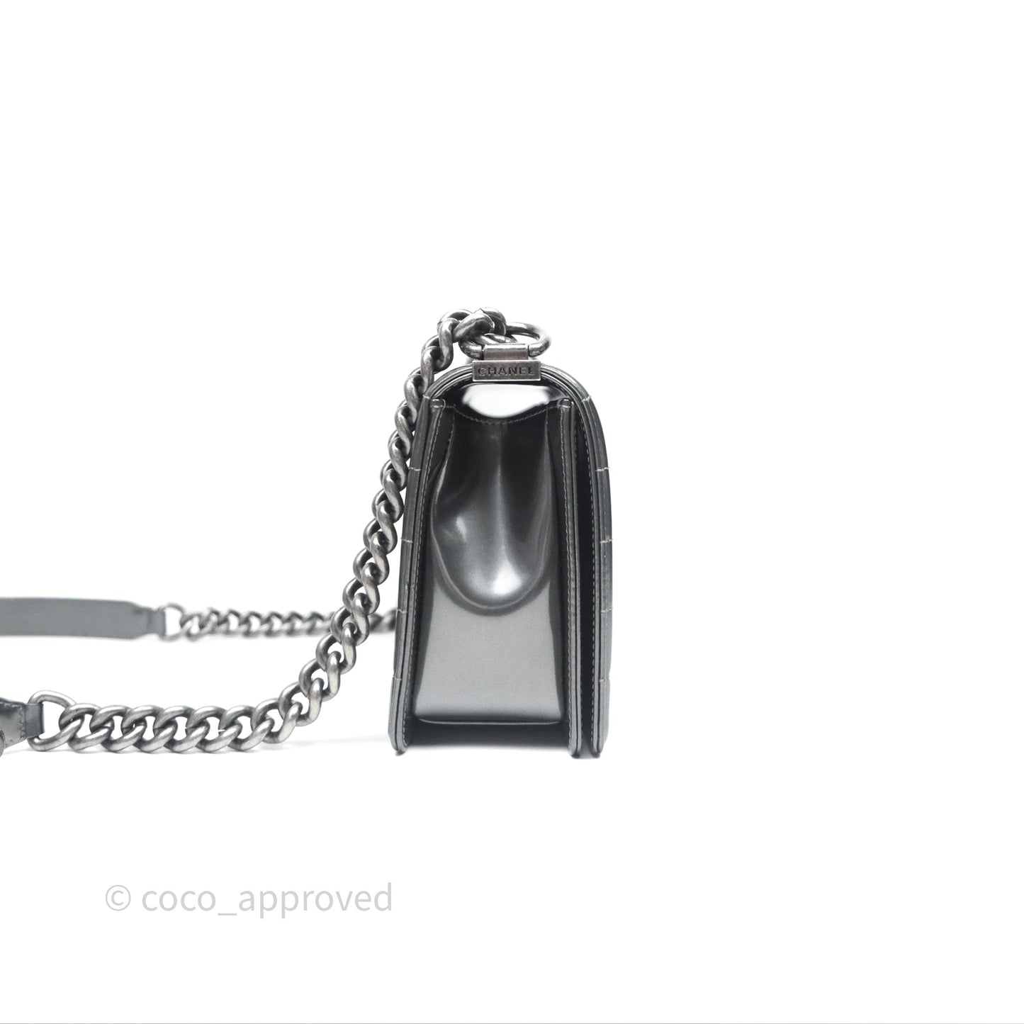 Chanel Medium Boy Metallic Dark Grey Iridescent Glazed Calfskin Ruthenium Hardware