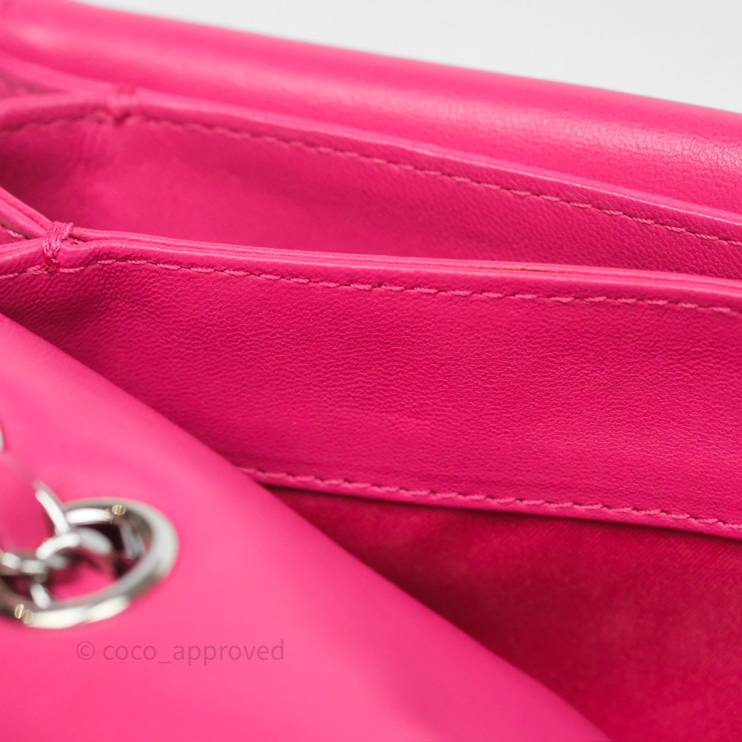 Chanel Stitched Double Flap Bag Pink Calfskin Silver Hardware