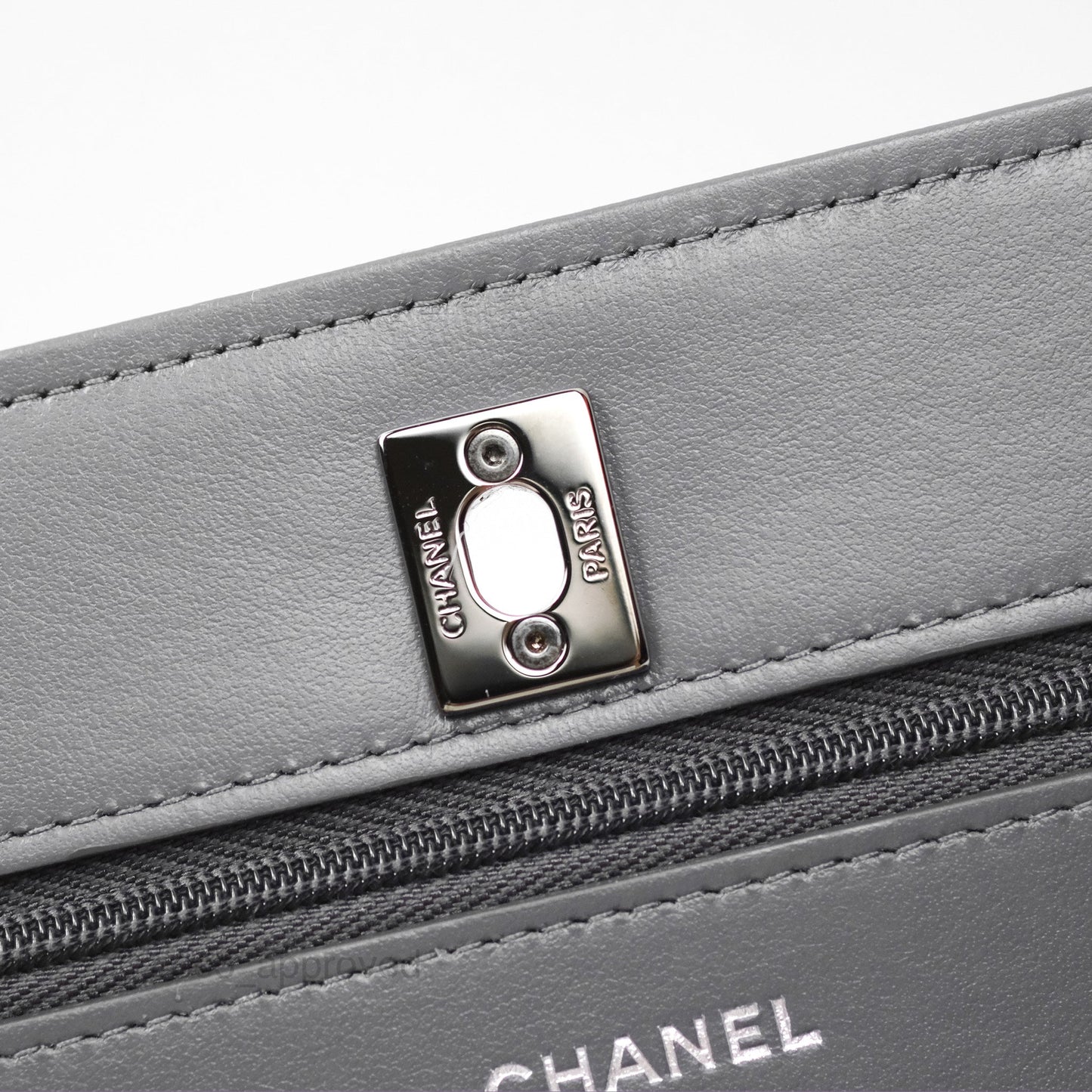 Chanel Top Handle Wallet On Chain WOC Dark Grey Calfskin Gun Metal 23K