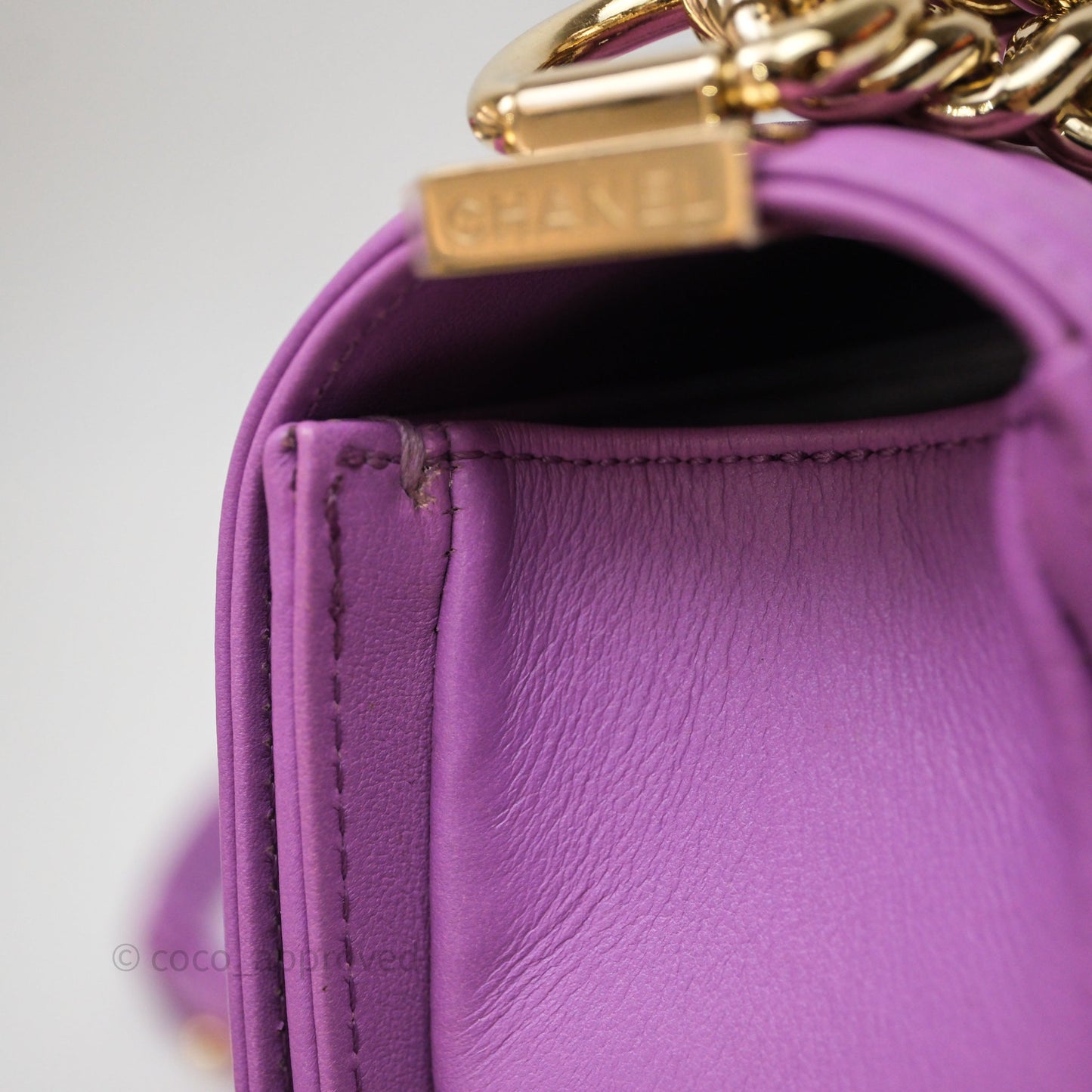 Chanel Chevron Small Boy Purple Calfskin Gold Hardware