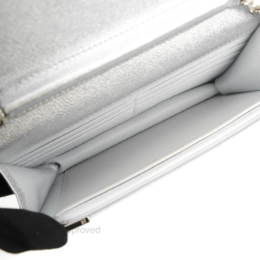 Chanel Quilted Wallet on Chain WOC Silver Lambskin Silver Hardware