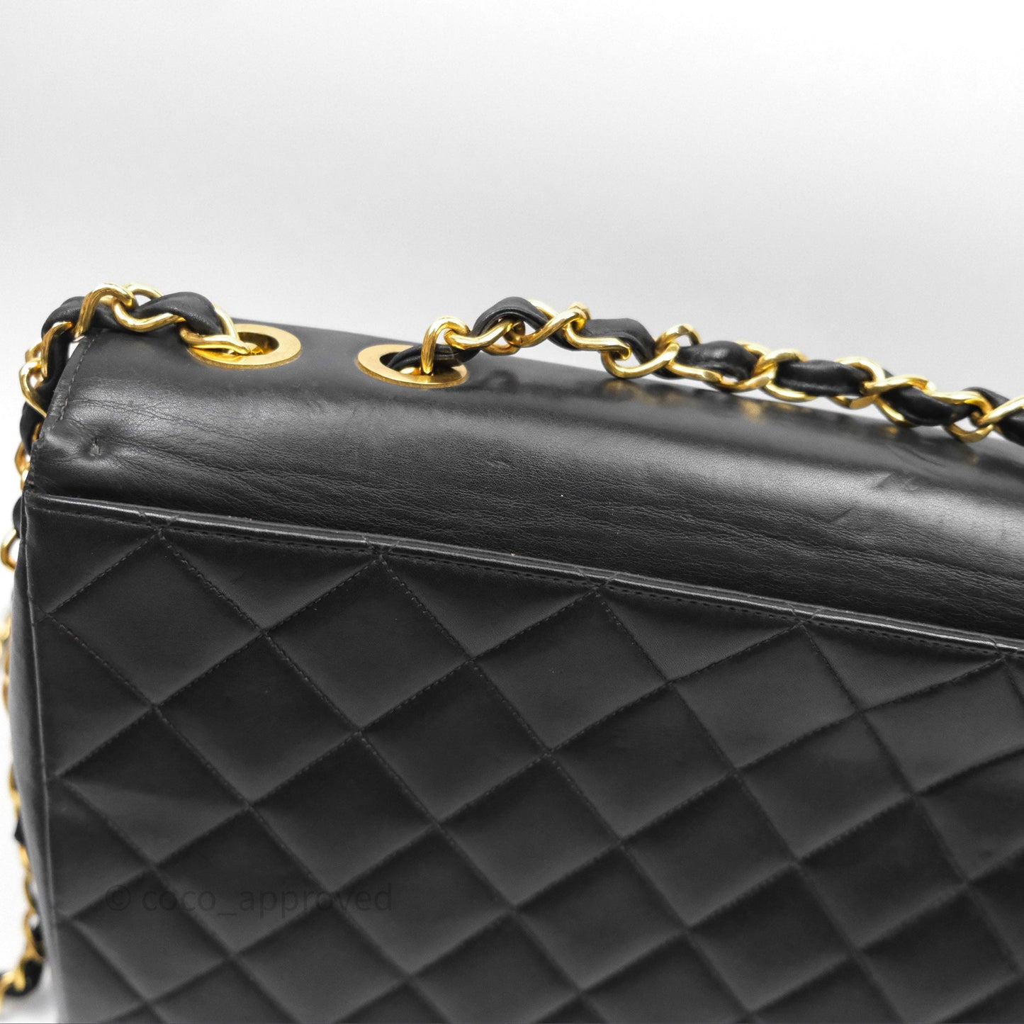 Chanel Vintage Maxi Quilted CC Flap Bag Black Lambskin Gold Hardware