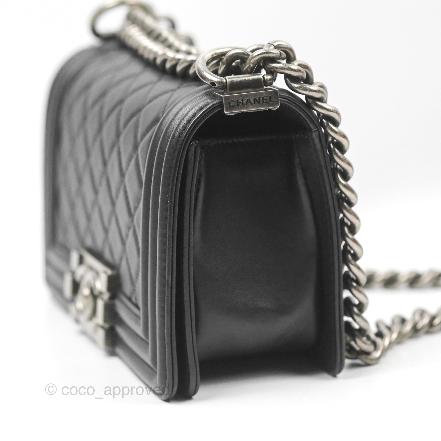 Chanel Small Boy Black Calfskin Ruthenium Hardware