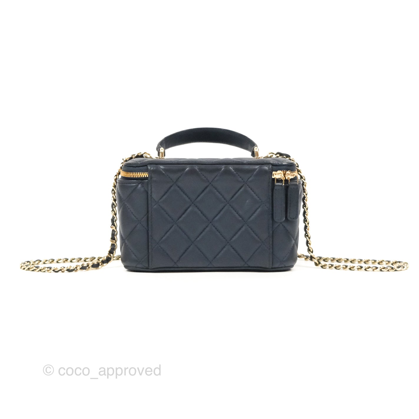 Chanel Vanity Rectangular Top Handle Iridescent Navy Lambskin Gold Hardware