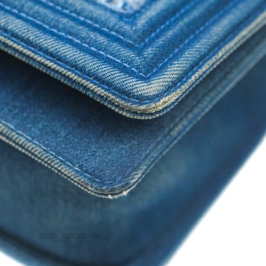 Chanel Medium Boy Blue Denim Tweed Ruthenium Hardware