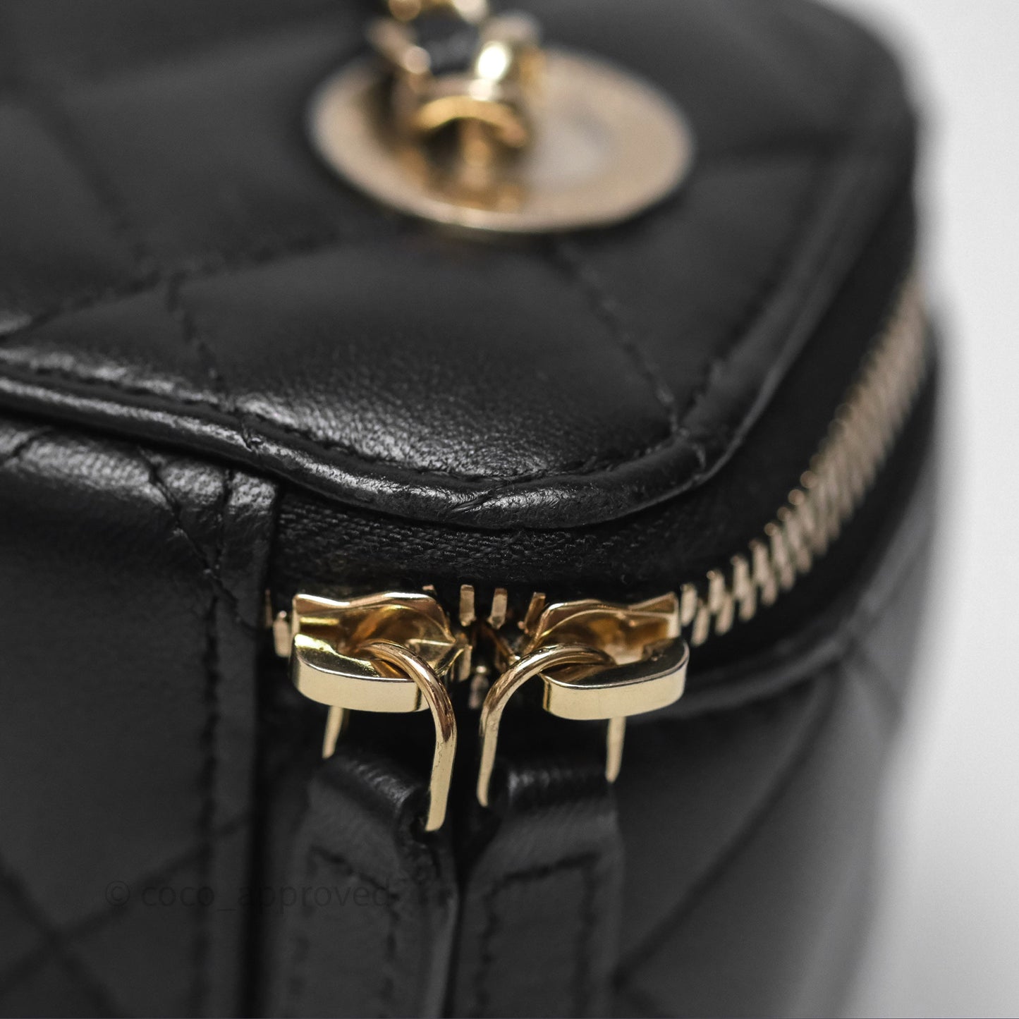 Chanel Mini Vanity With Pearl Chain Black Lambskin Gold Hardware