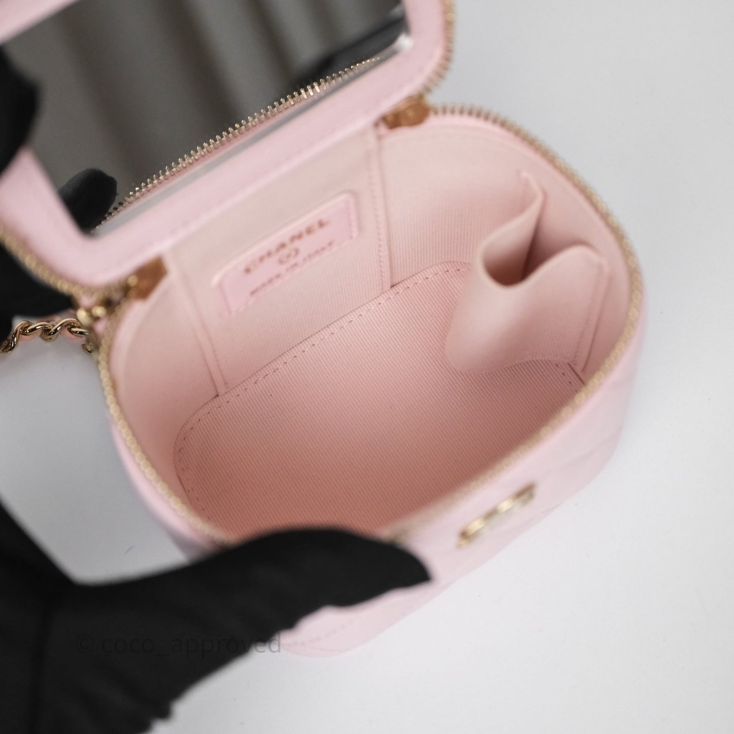 Chanel Mini Top Handle Vanity With Chain Pink Lambskin Gold Hardware