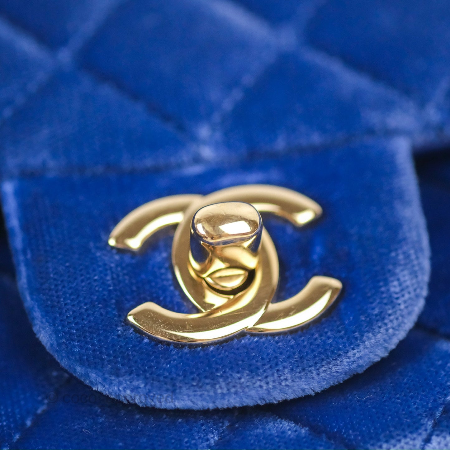 Chanel Quilted Mini Rectangular Flap Blue Velvet Gold Hardware