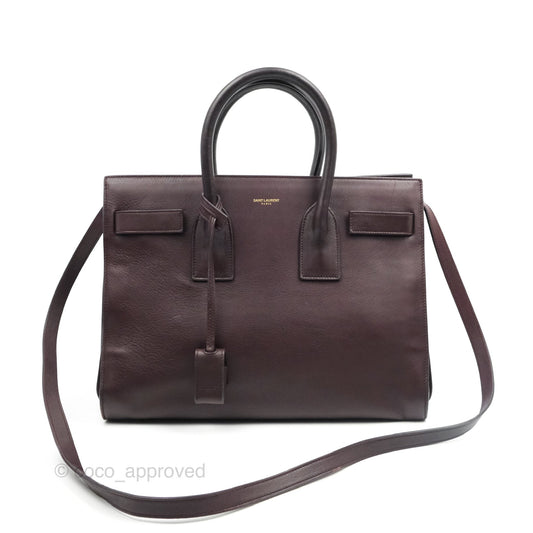 Saint Laurent Classic Sac De Jour Small Burgundy Smooth Calfskin Gold Hardware