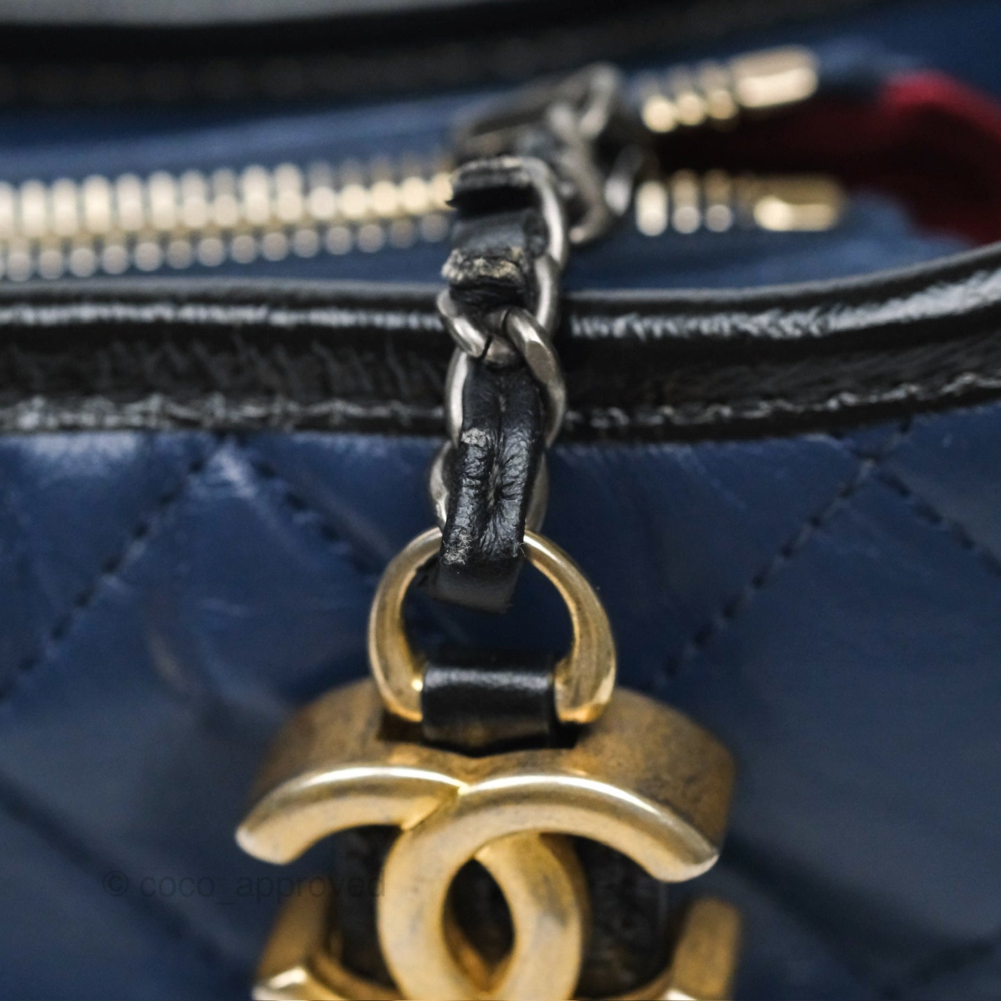 Chanel Small Gabrielle Hobo Quilted Black Navy Aged Calfskin