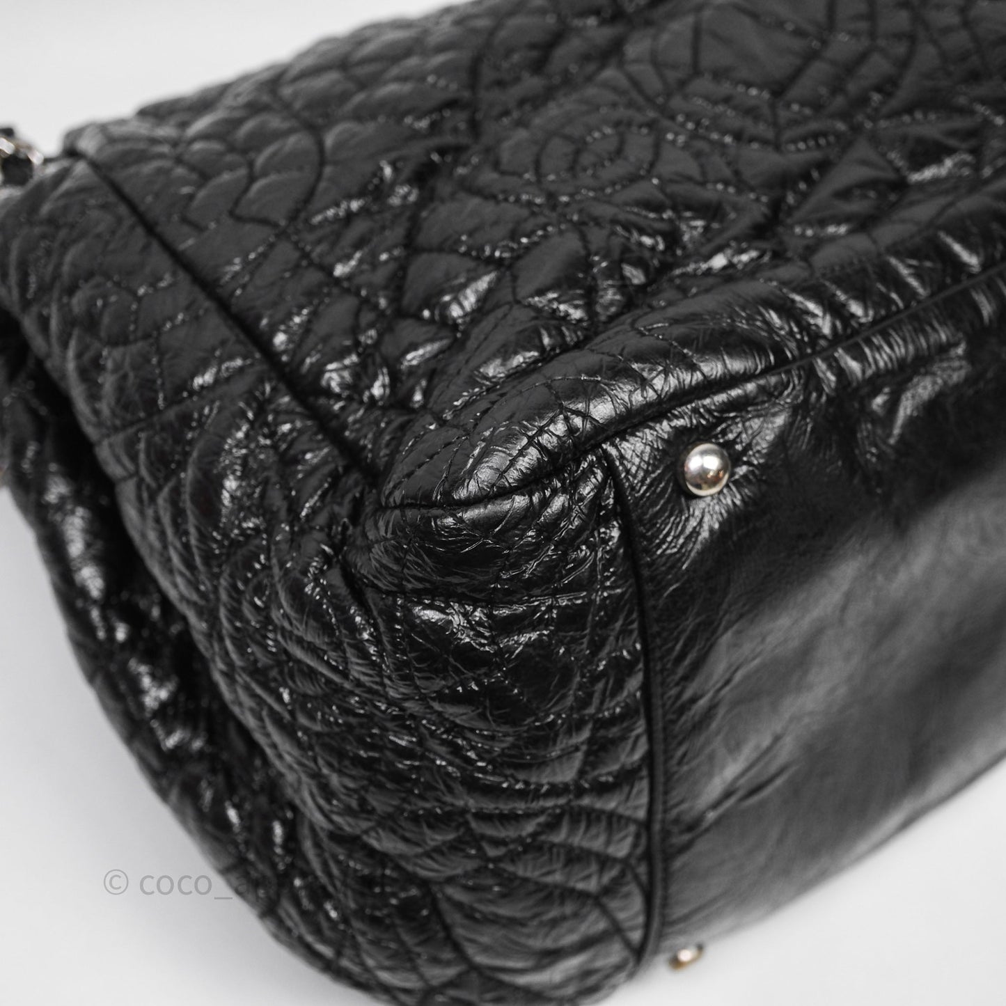 Chanel Black Vinyl Graphic Edge Flap Bag Silver Hardware⁣⁣