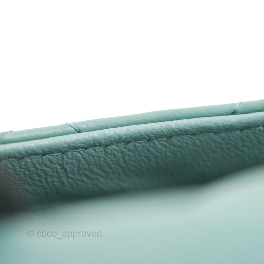 Chanel Mini Square Teal Green Lambskin Gold Hardware