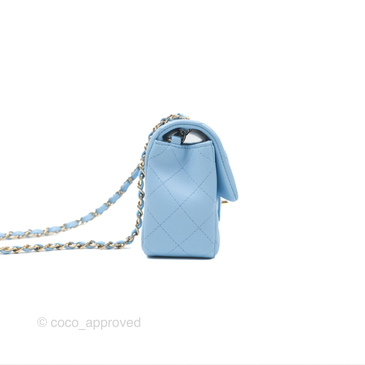 Chanel Quilted Mini Rectangular Flap Light Blue Lambskin Gold Hardware