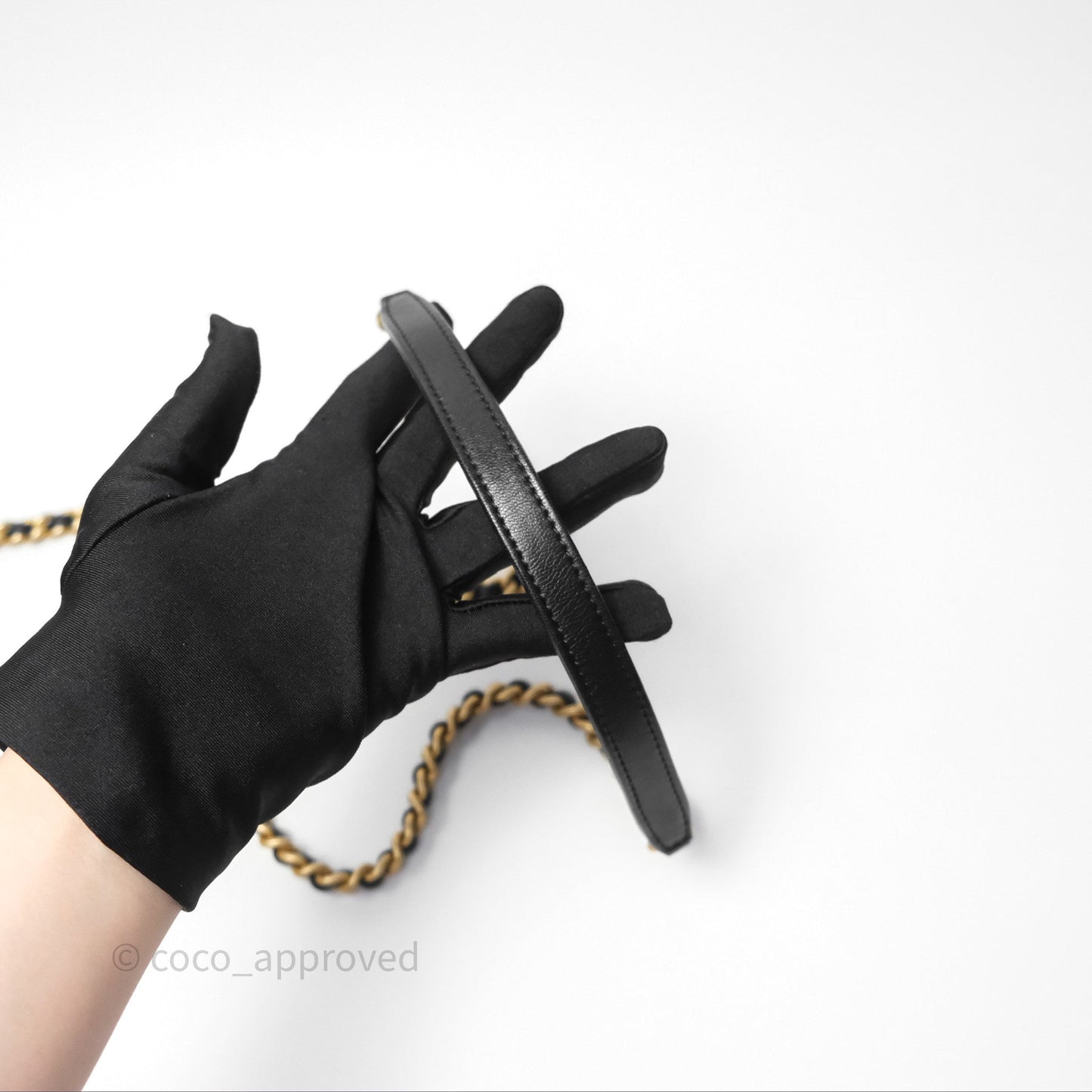 Chanel Logo Mini Square Flap Bag Black Lambskin Aged Gold Hardware 21B