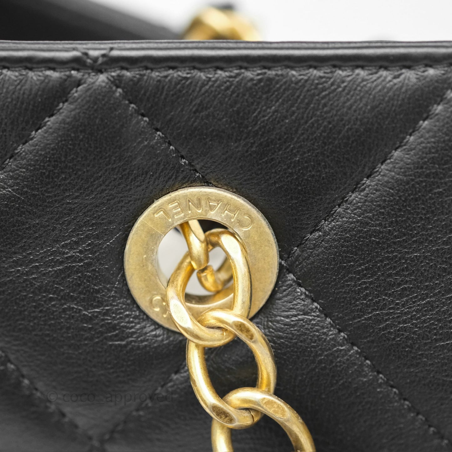 Chanel Stitched Large Shopping Bag Black Calfskin Aged Gold Hardware