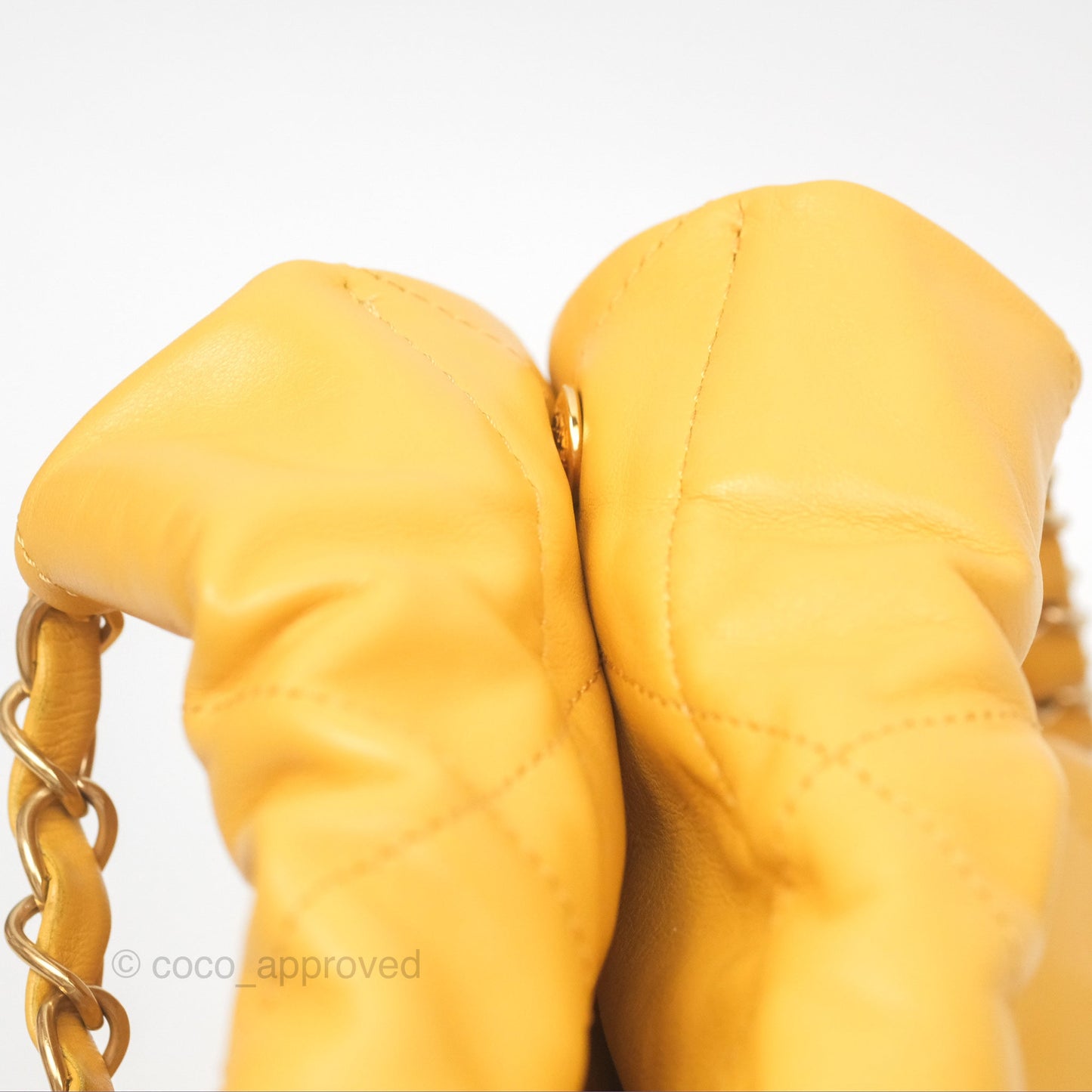 Chanel 22 Small Mustard Yellow Shiny Aged Calfskin Aged Gold Hardware
