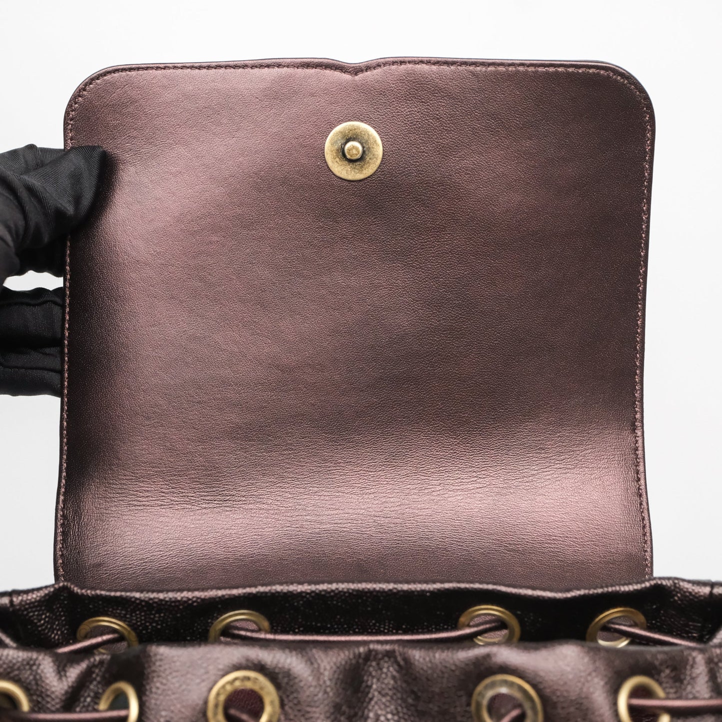 Chanel Quilted Filigree Backpack Purple Iridescent Burgundy Caviar Aged Gold Hardware