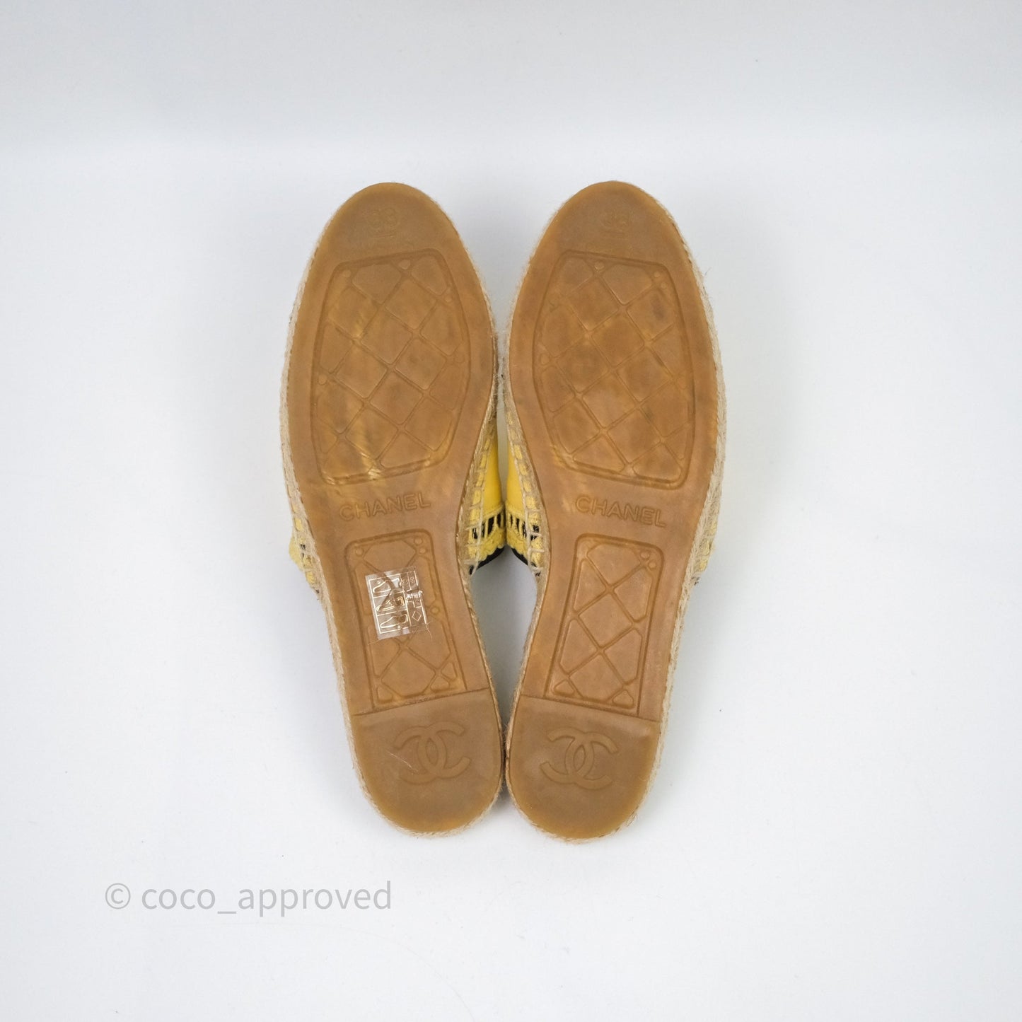 Chanel CC Logo Yellow/Black Slippers Size 38