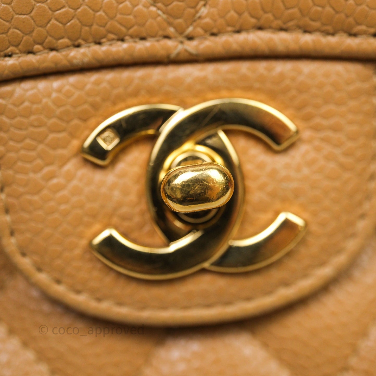 Chanel Vintage Small Classic Flap Beige Claire Caviar 24K Gold Hardware