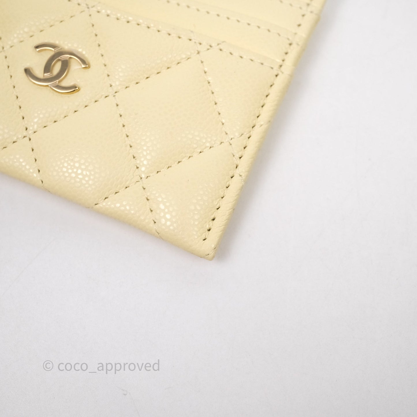 Chanel Quilted Card Holder Yellow Caviar Gold Hardware