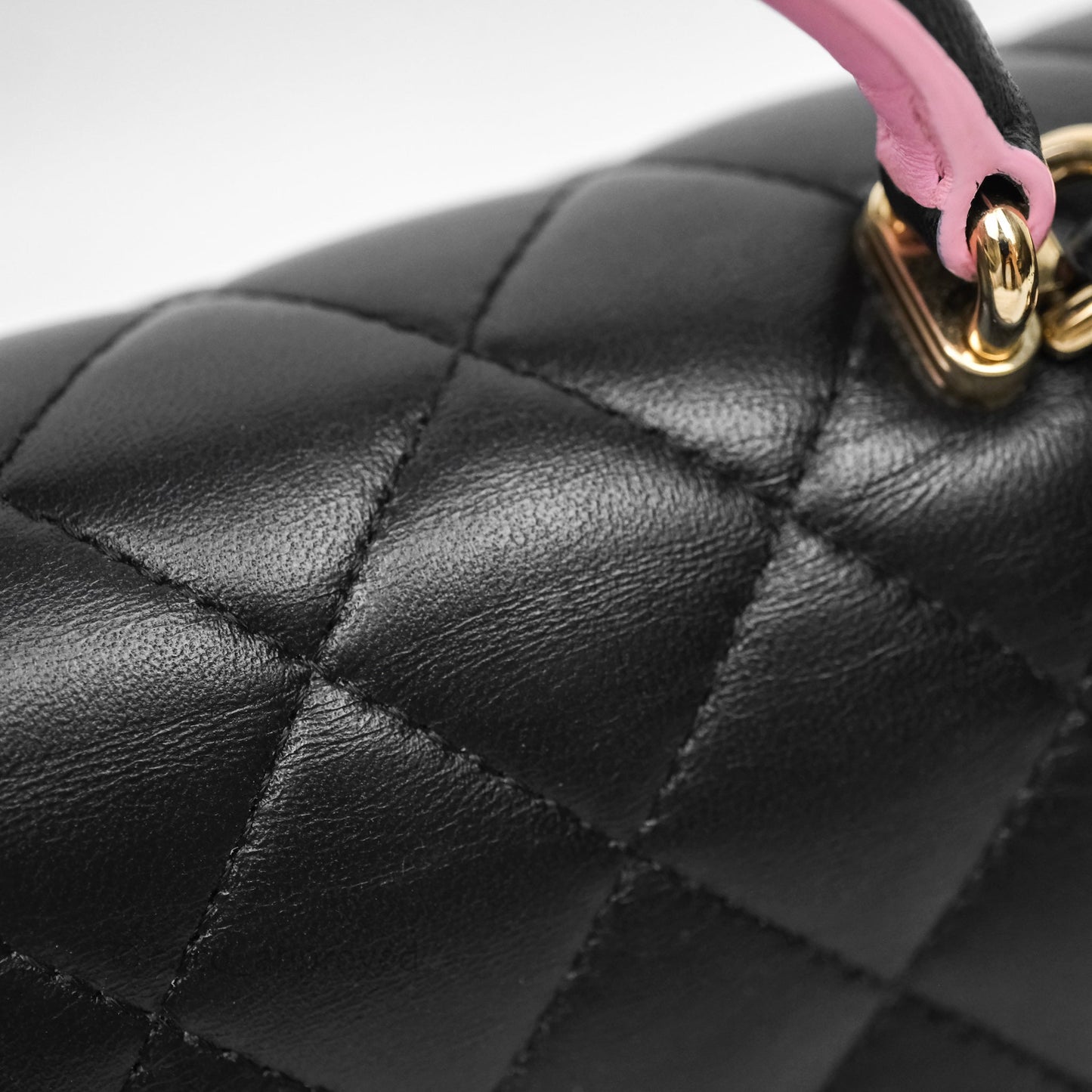 Chanel Top Handle Mini Rectangular Flap Black/Pink Lambskin Gold Hardware 23P
