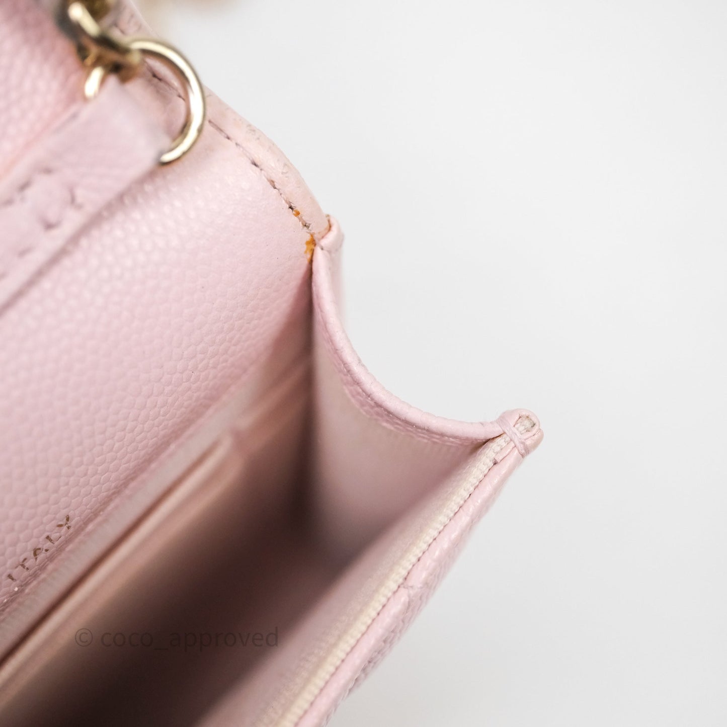 Chanel Quilted Crystal CC Pink Caviar Airpods Phone Case With Chain Light Gold Hardware