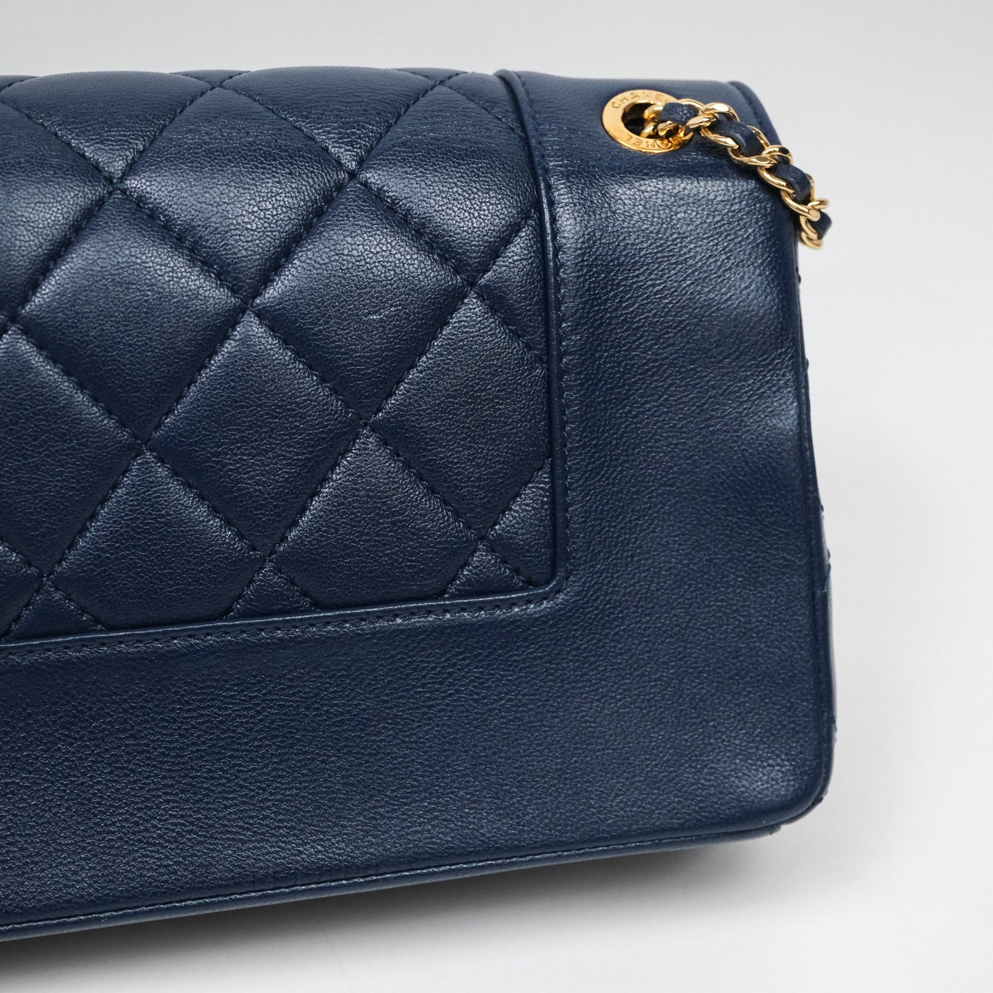 Chanel Mademoiselle Vintage Flap Bag Navy Sheepskin Gold Hardware