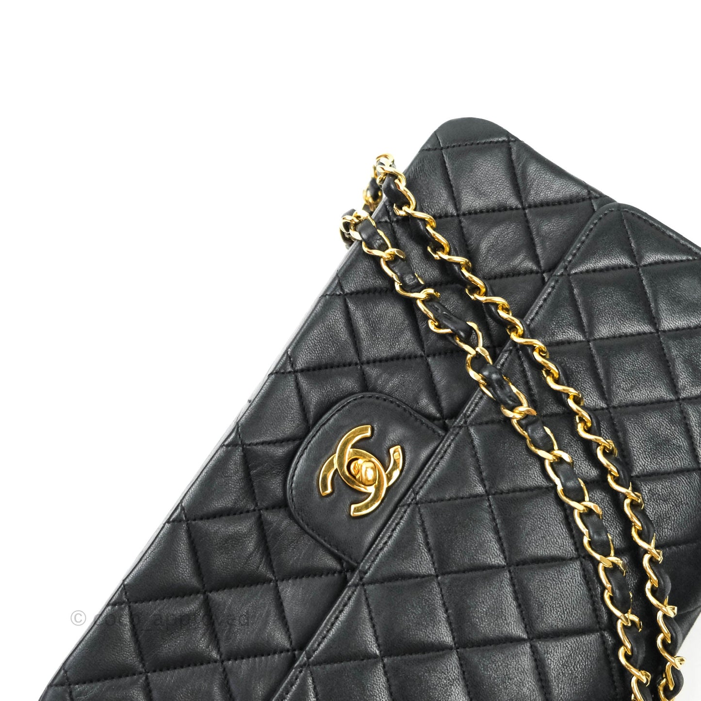 Chanel Vintage M/L Quilted Lambskin Medium Double Flap Bag Black