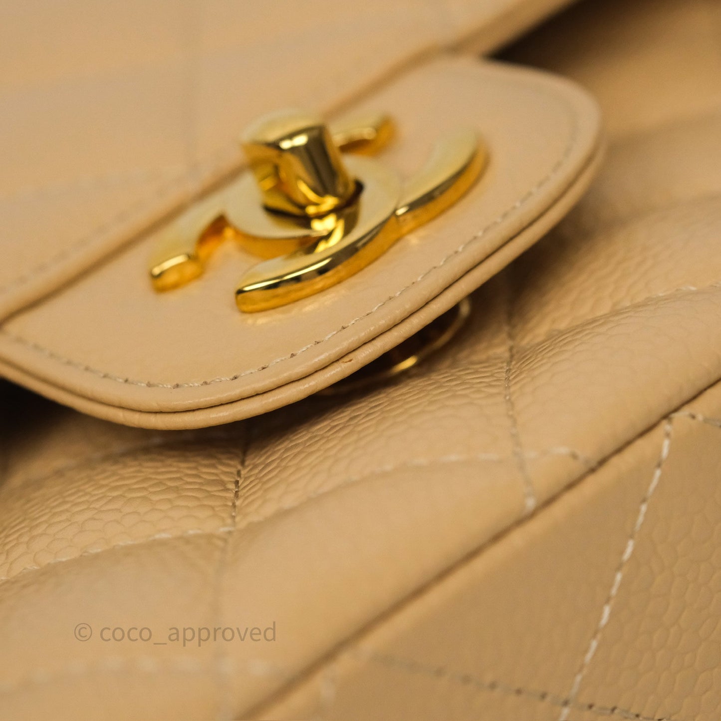 Chanel M/L Medium Classic Flap Quilted Beige Caviar Gold Hardware