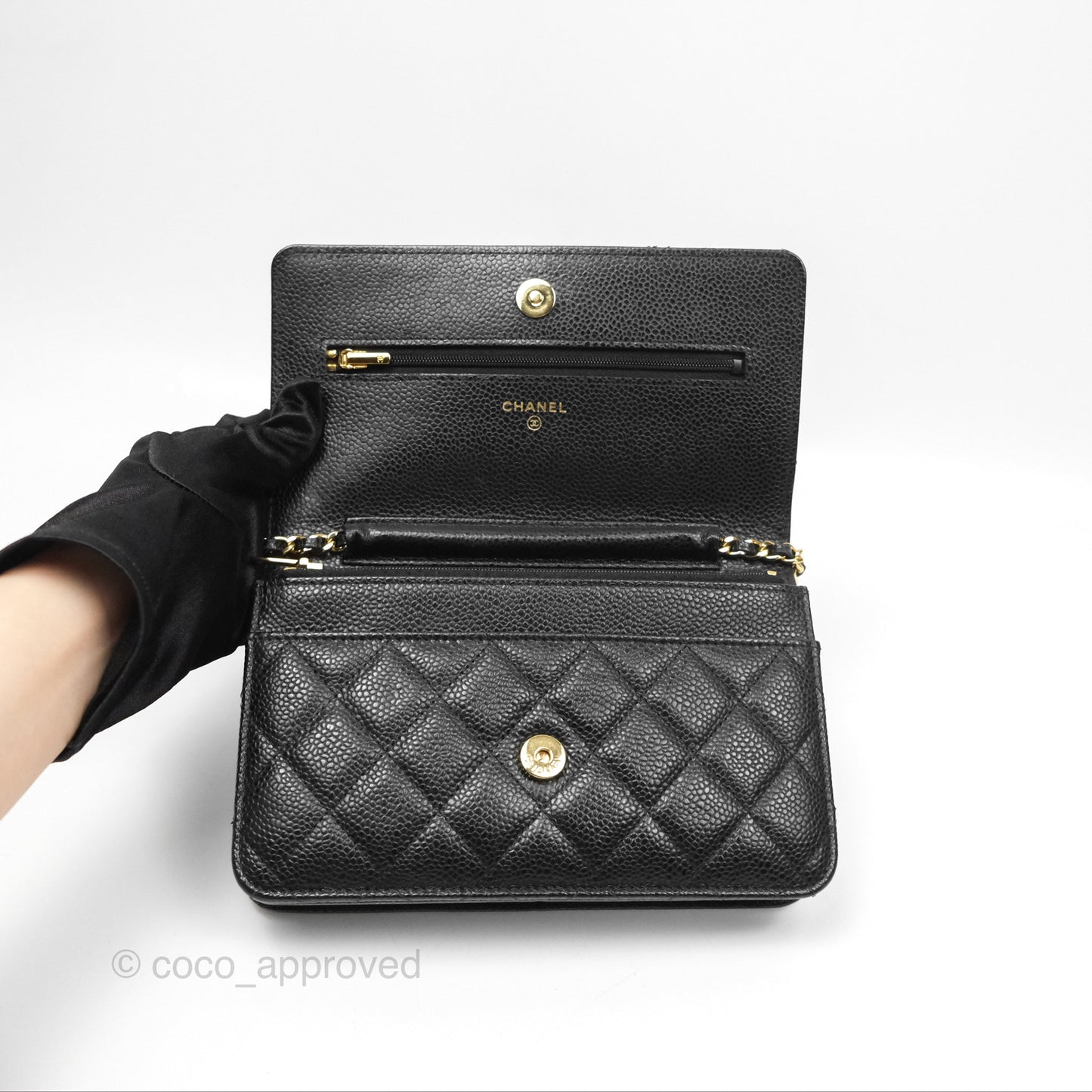 Chanel Classic Quilted Wallet On Chain WOC Black Caviar Gold Hardware