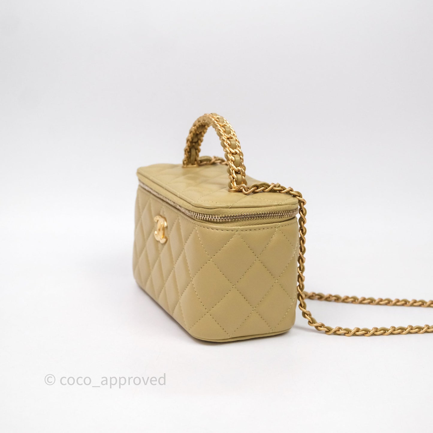 Chanel Top Handle Vanity with Chain Olive Green Lambskin Aged Gold Hardware