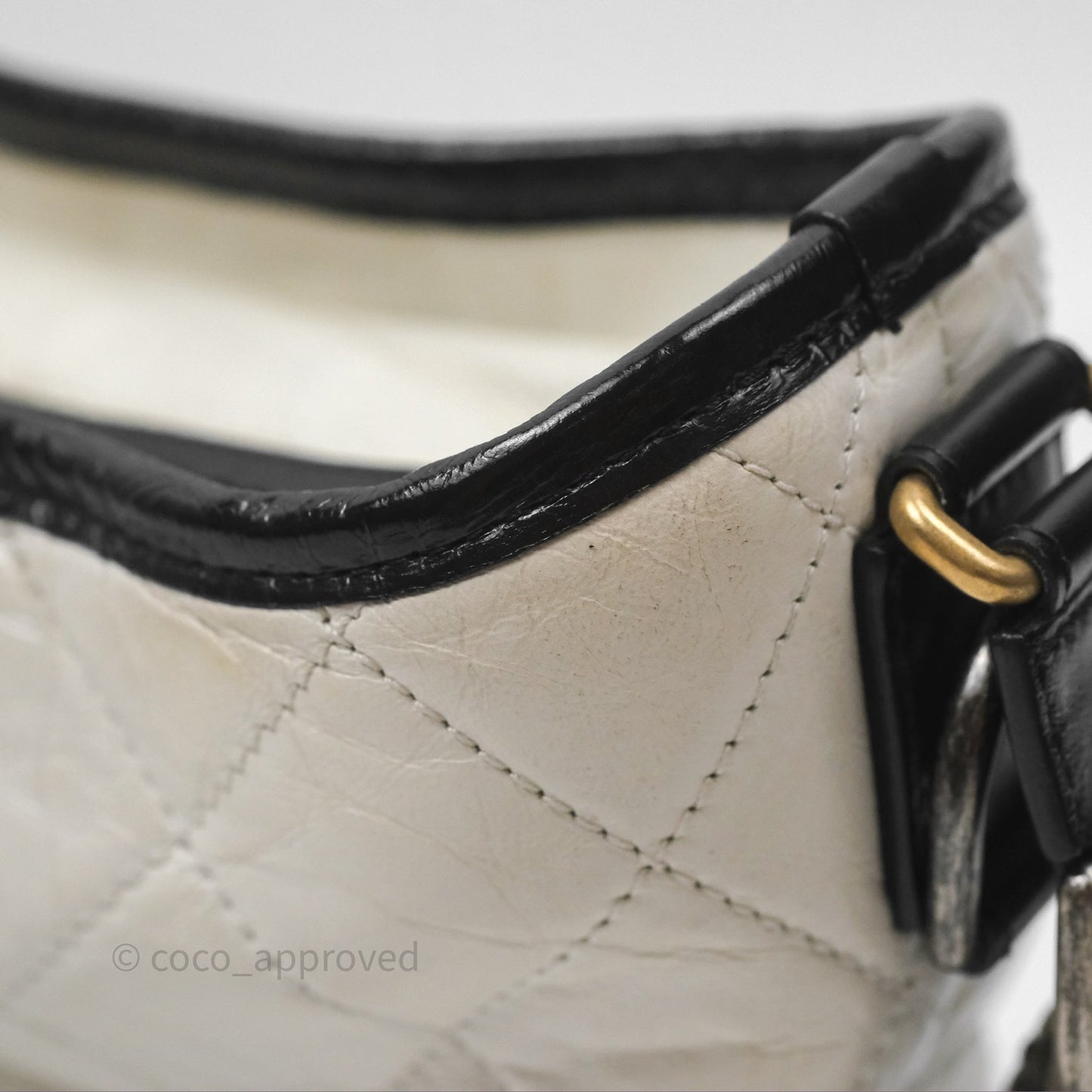 Chanel Small Gabrielle Hobo Quilted Black White Aged Calfskin