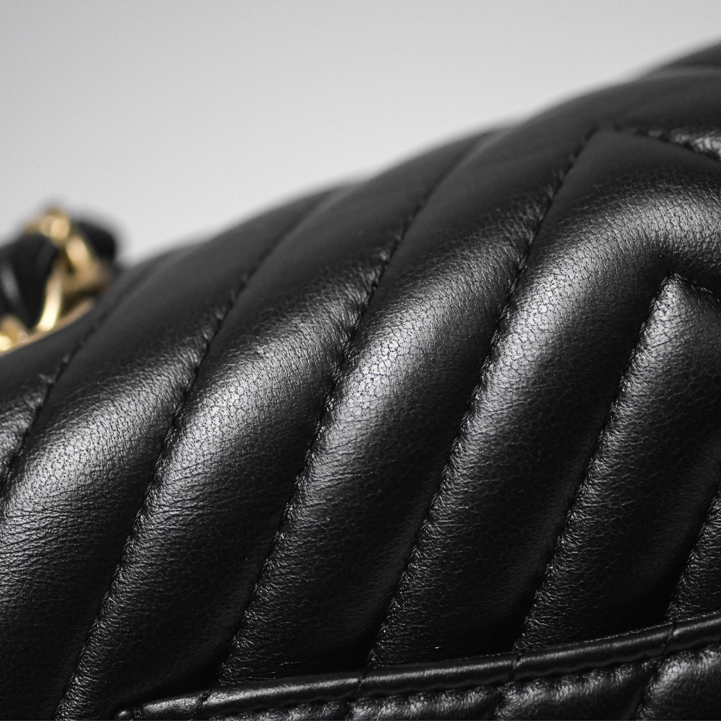 Chanel Mini Square Flap Chevron Black Lambskin Aged Gold Hardware