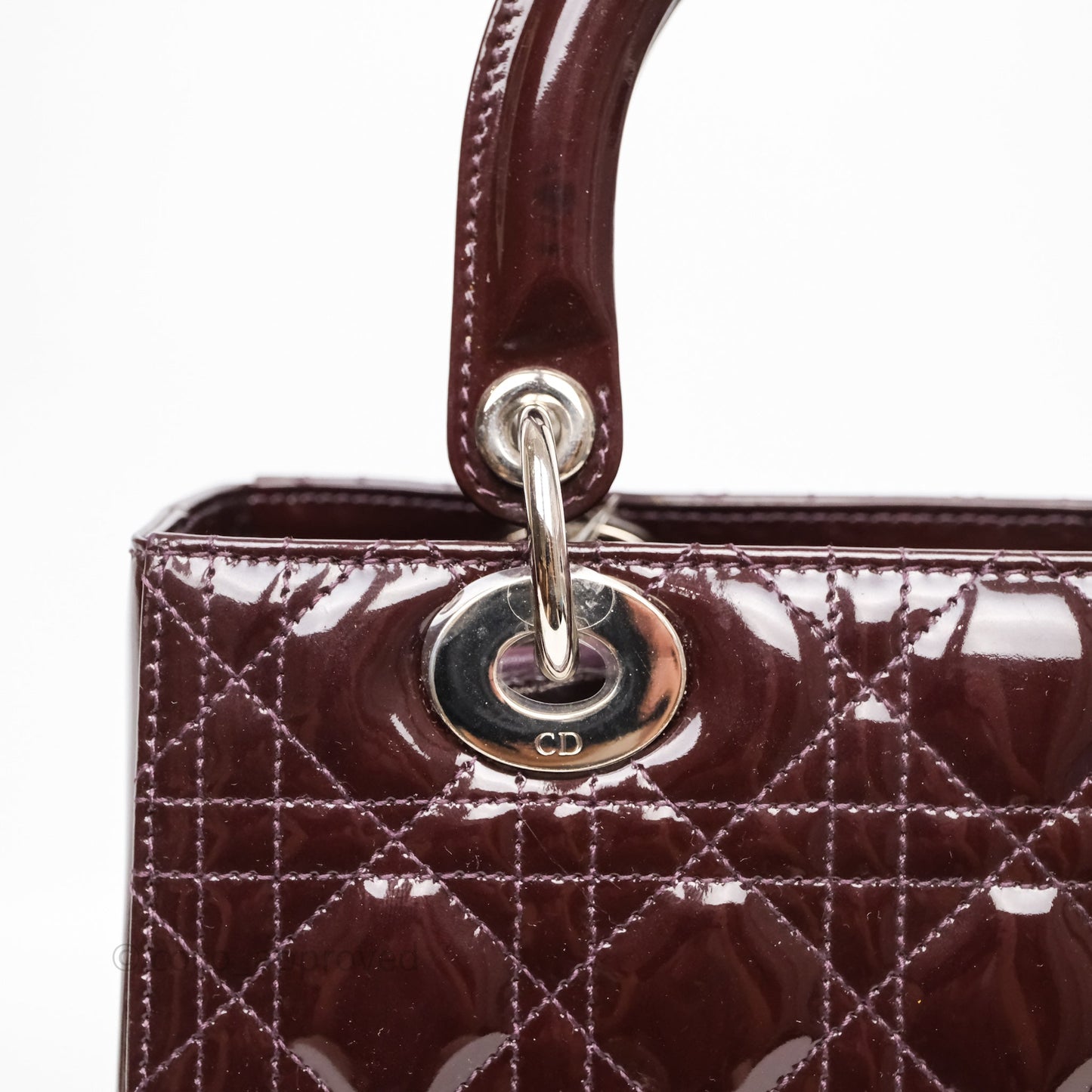 Christian Dior Medium Lady Dior Burgundy Patent Silver Hardware