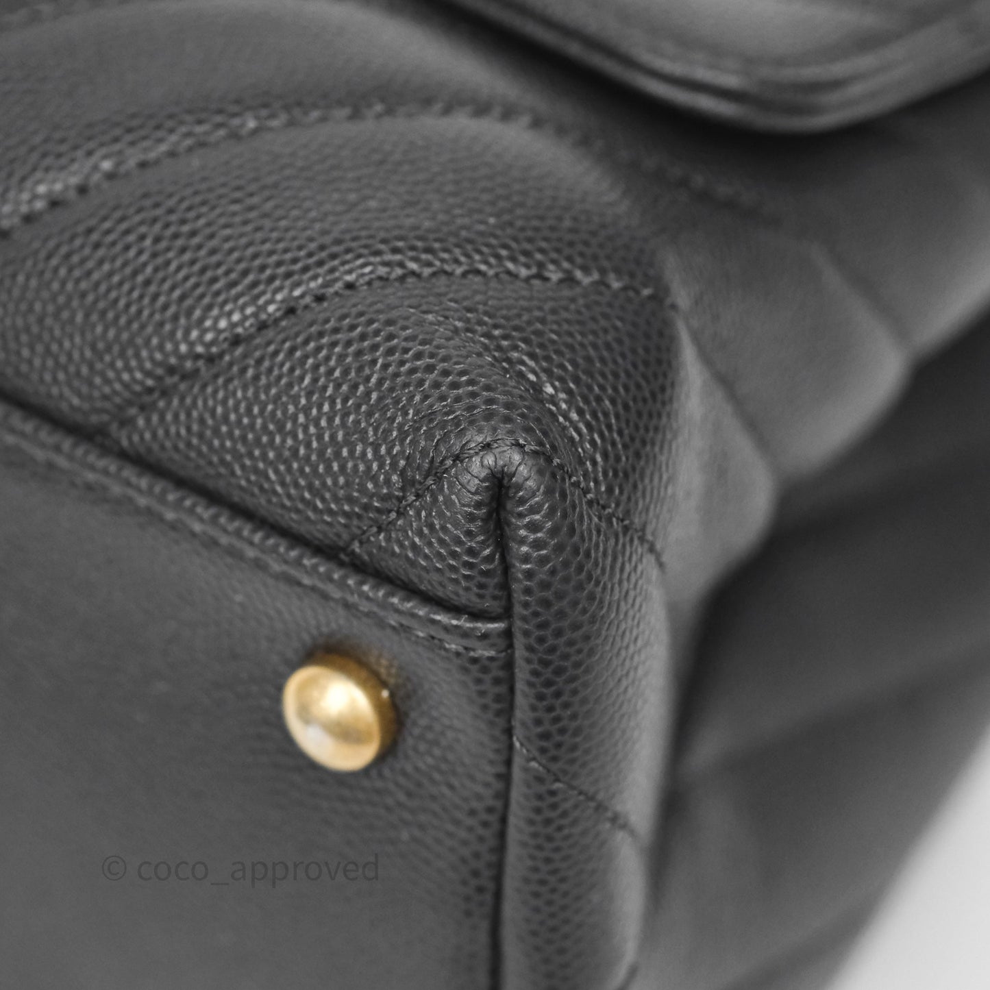 Chanel Medium Coco Handle Chevron Dark Grey Caviar Aged Gold Hardware