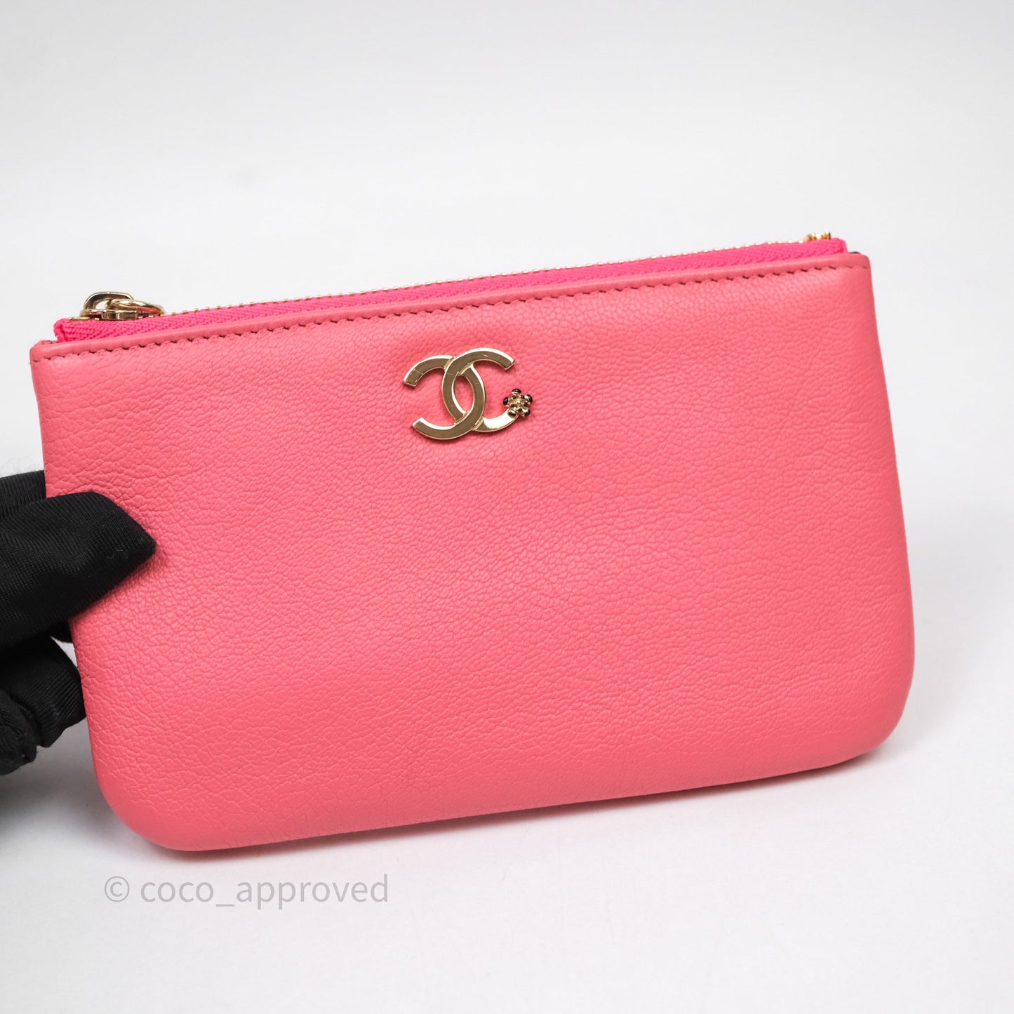 Chanel Camellia Mini O Case Pink Calfskin Gold Hardware
