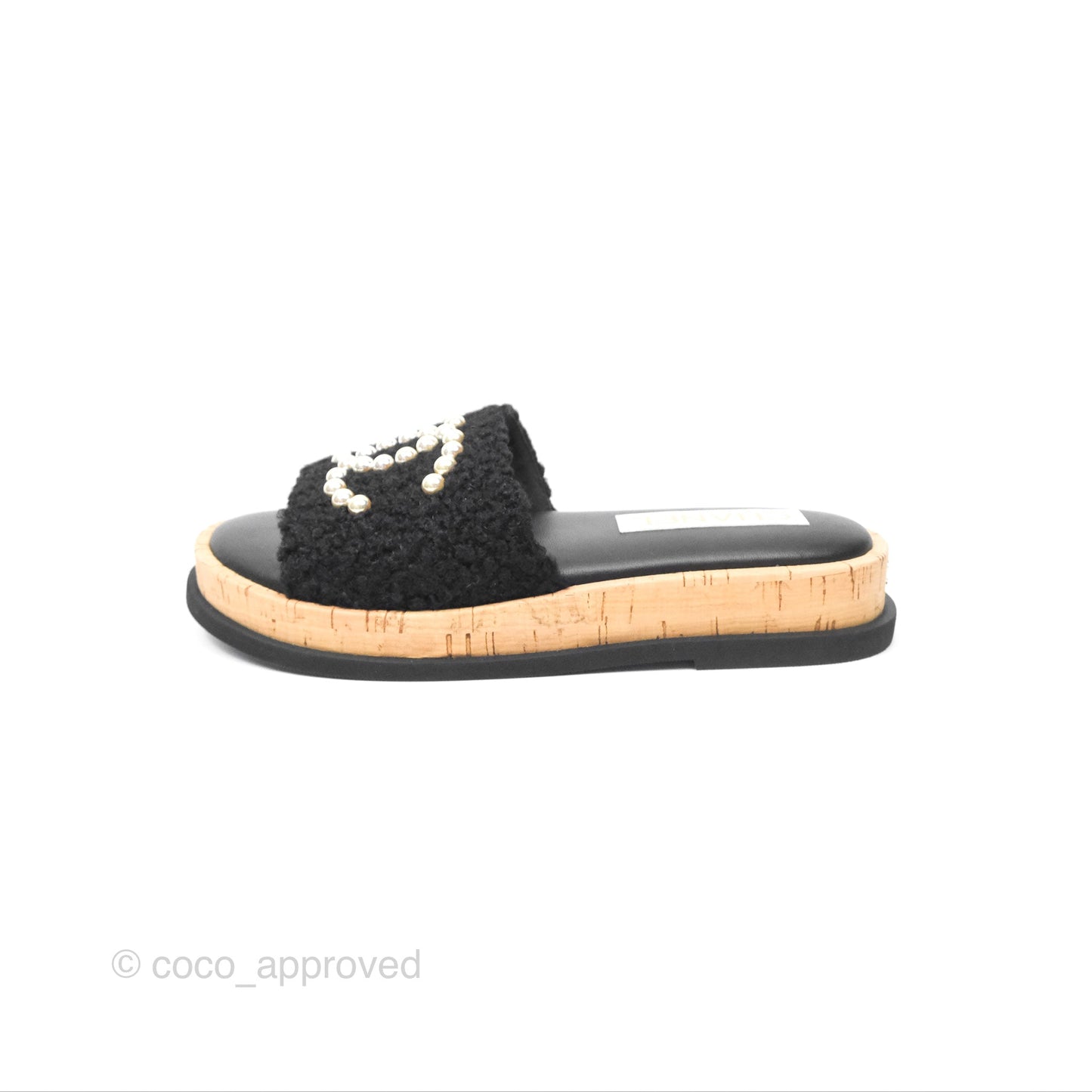 Chanel CC Mule Sandals Black Tweed Cork Size 36