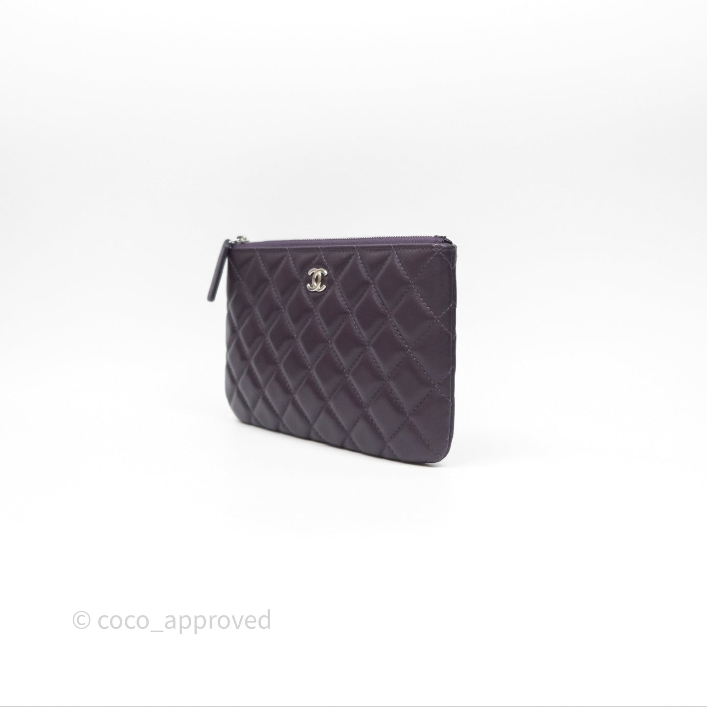 Chanel Quilted Small O Case Dark Purple Lambskin Silver Hardware