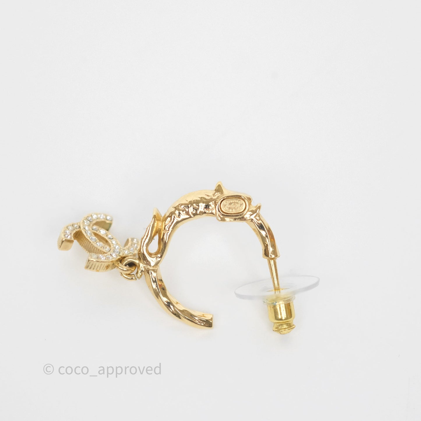 Chanel CC Crystal Hoop Earrings Gold Tone 23V