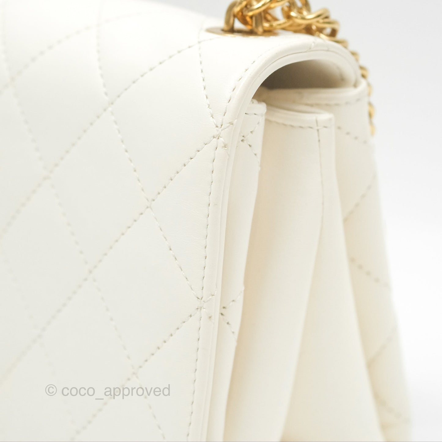 Chanel Mini Flap Bag with Enamel Charm Chain White Lambskin Gold Hardware