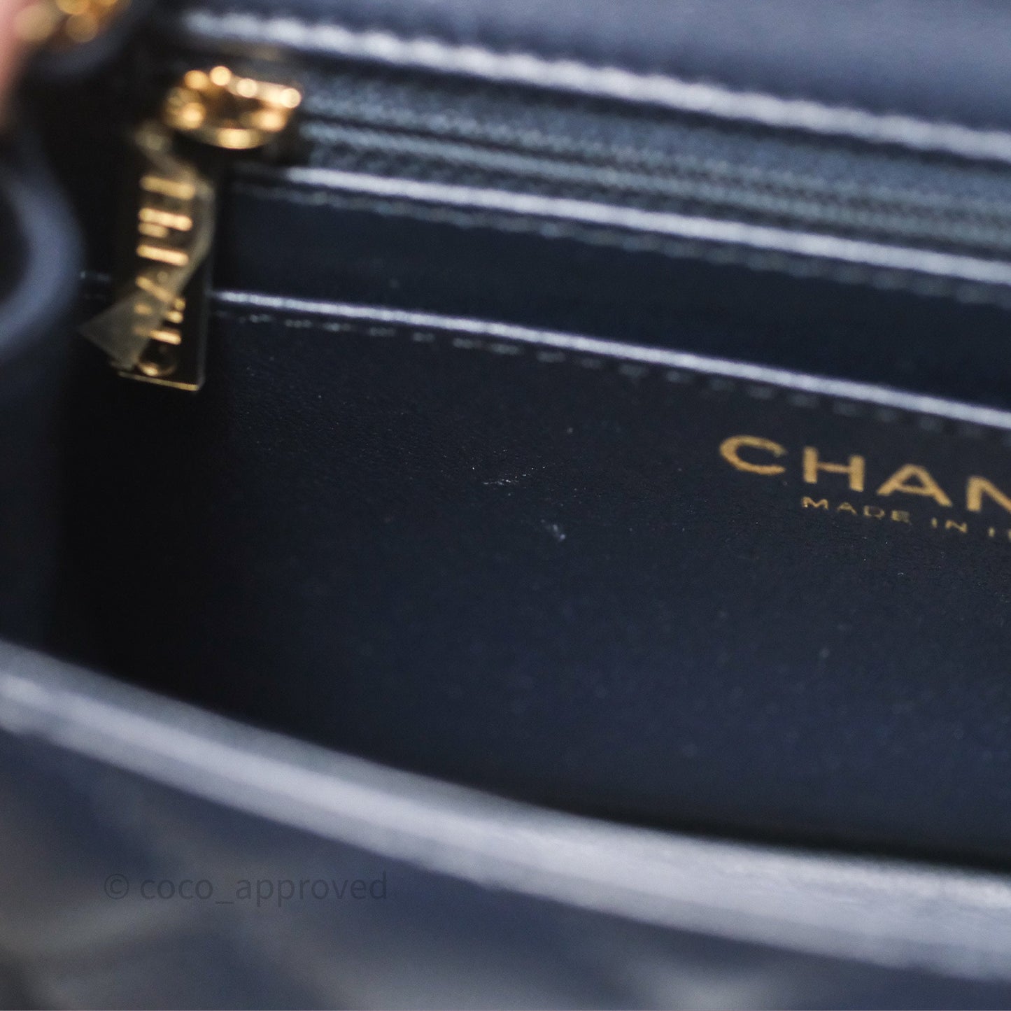 Chanel Mini Square Flap Quilted Navy Lambskin Gold Hardware