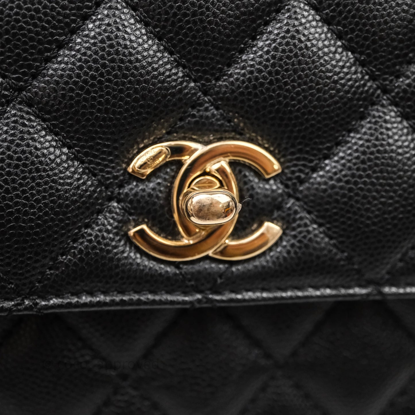 Chanel Small Quilted Coco Handle Black Caviar Gold Hardware