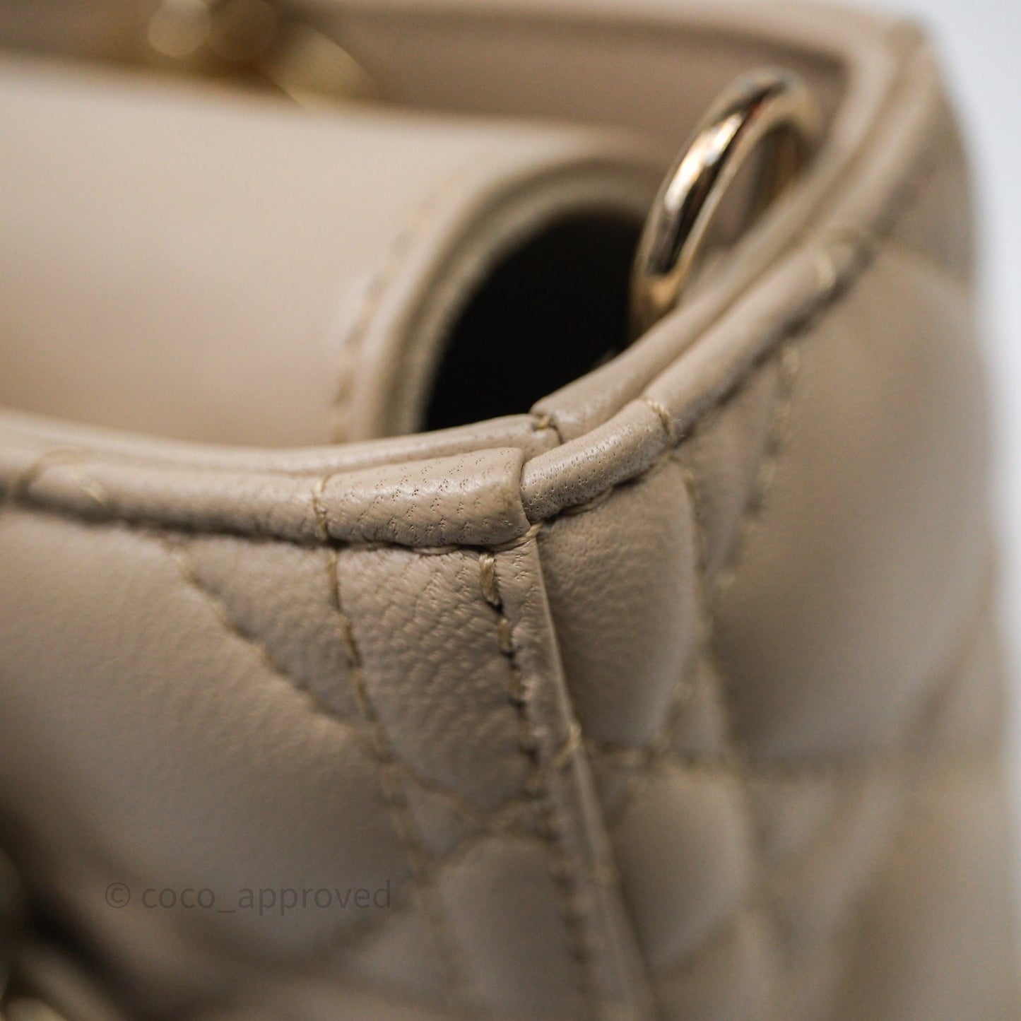Christian Dior Small Lady D-Joy Powder Beige Cannage Lambskin Gold Hardware