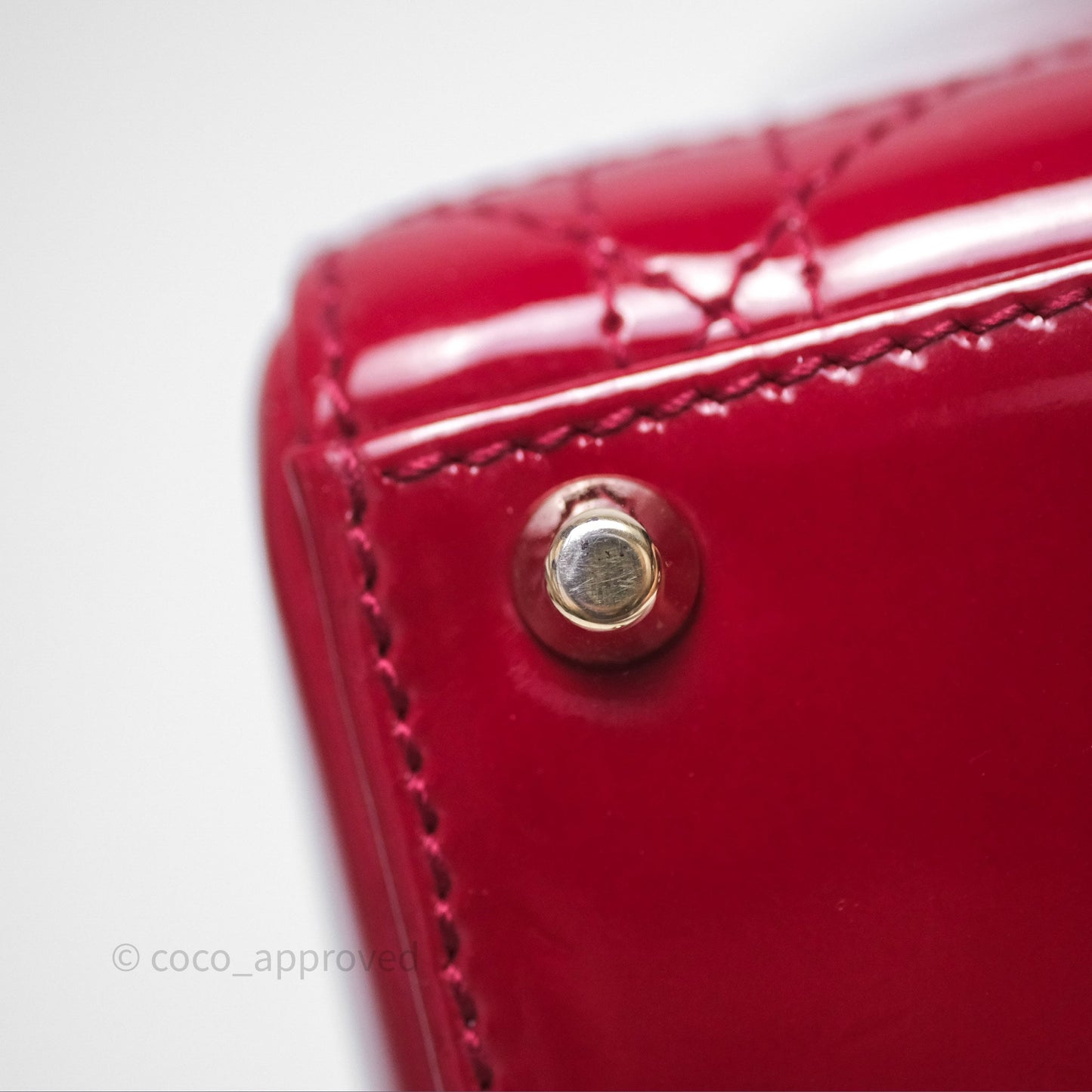 Christian Dior Mini Lady Dior Red Patent Cannage Gold Hardware
