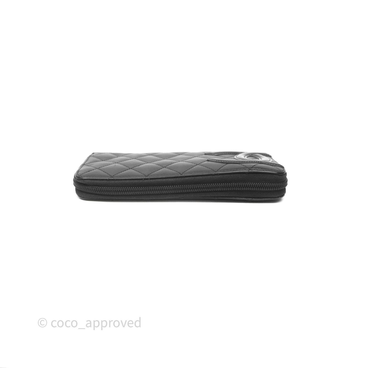 Chanel Quilted Cambon Yen Zip Long Wallet Black Calfskin Silver Hardware