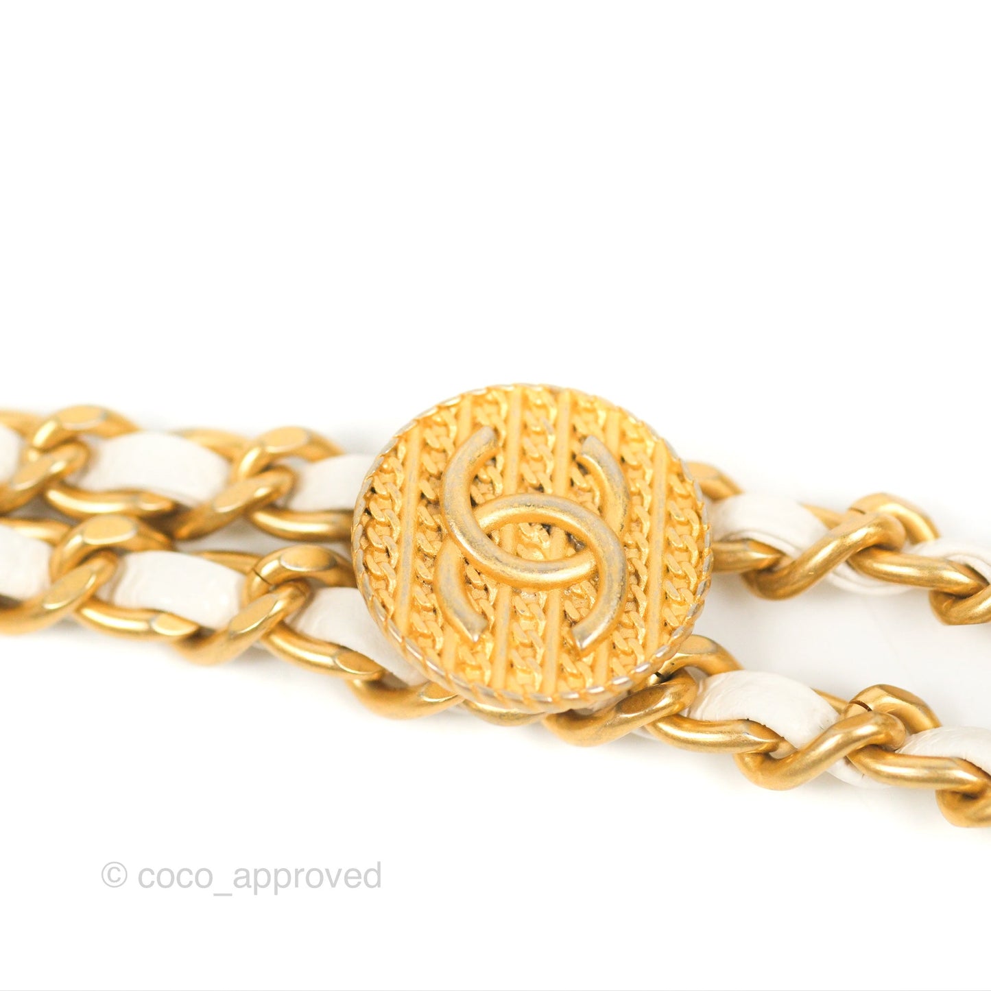Chanel Mini Flap with Coin Charm White Caviar Aged Gold Hardware 22A