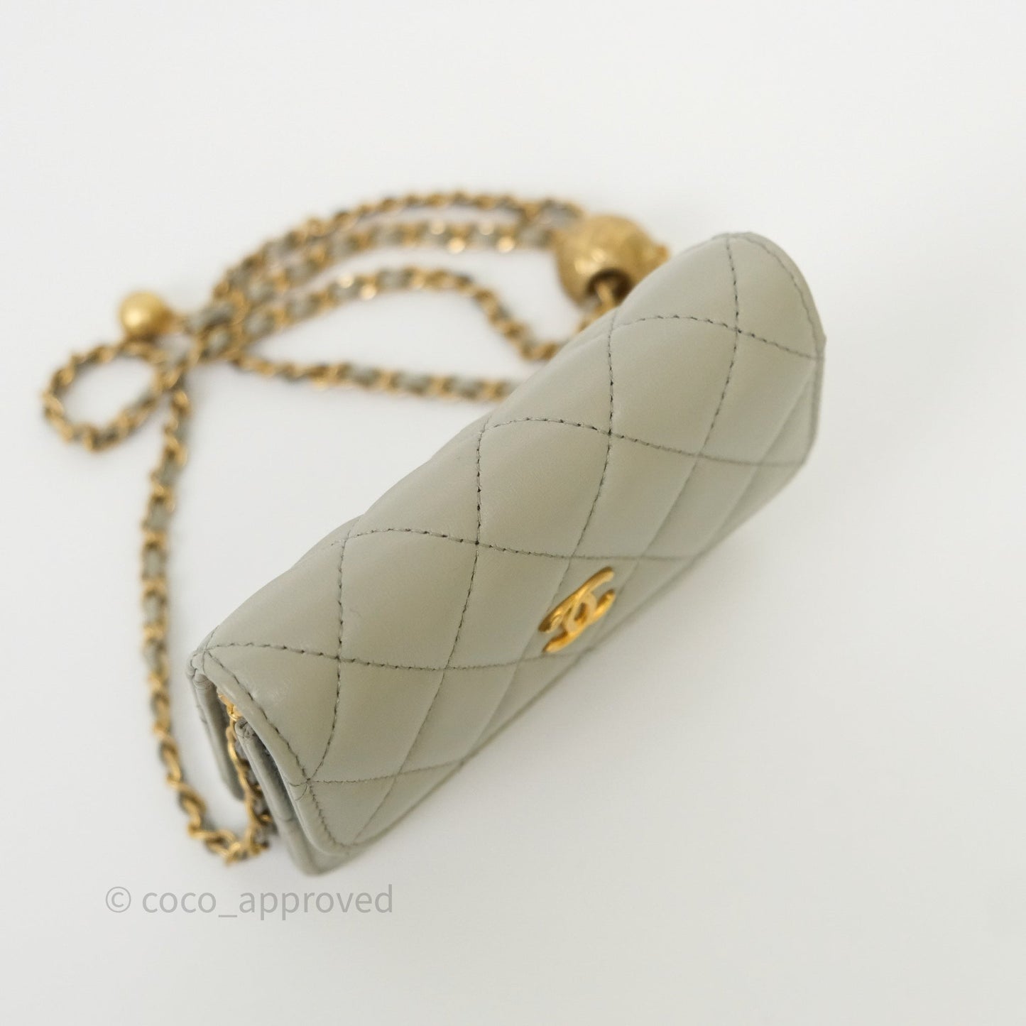 Chanel Pearl Crush Mini Clutch Belt Bag Grey Lambskin Aged Gold Hardware