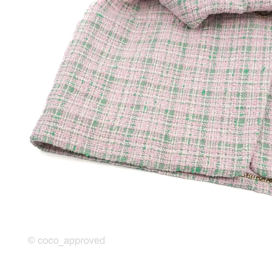 Chanel Tweed Jacket Light Pink/Green 2021SS Runway Size 34