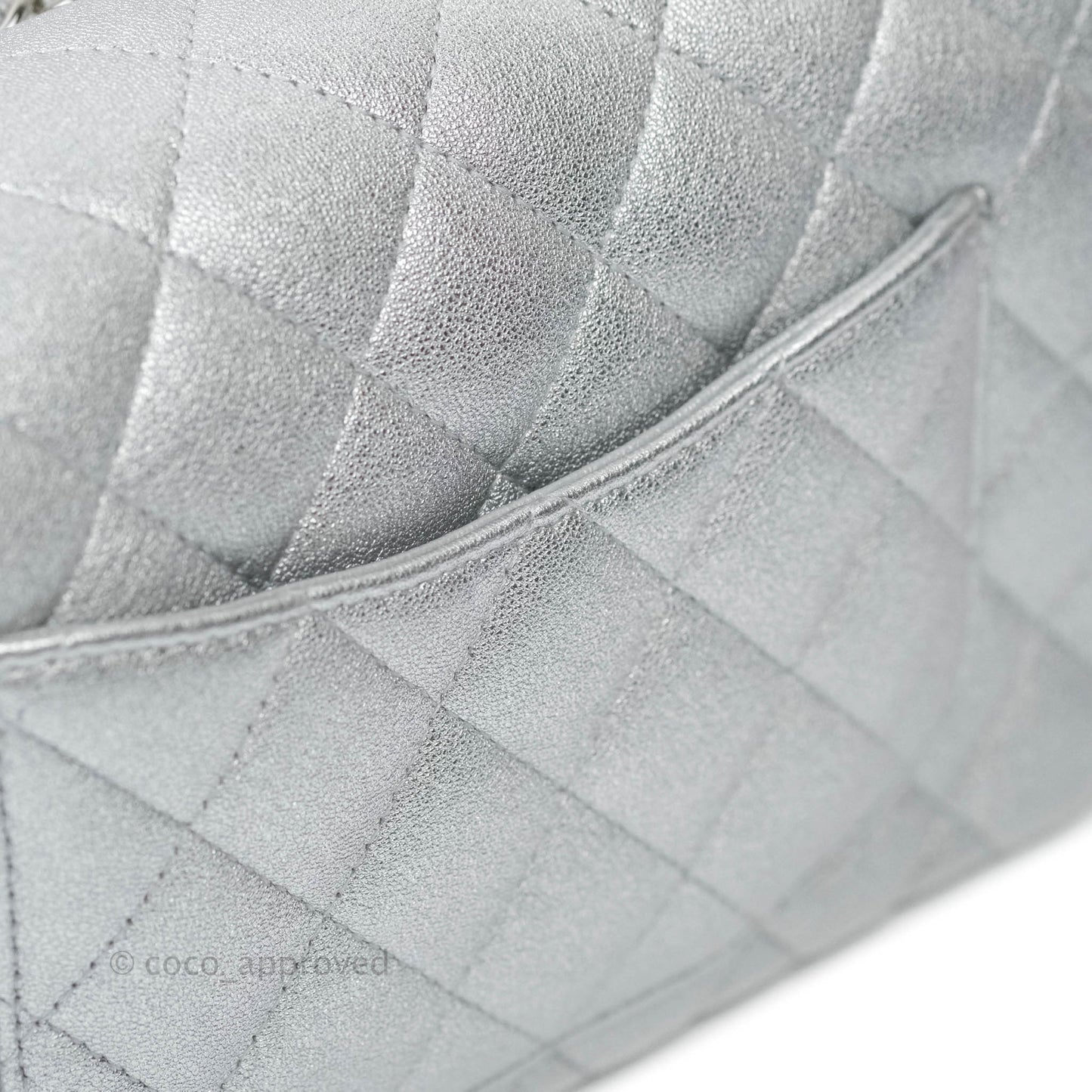Chanel Quilted Mini Rectangular Flap Metallic Silver Lambskin Silver Hardware